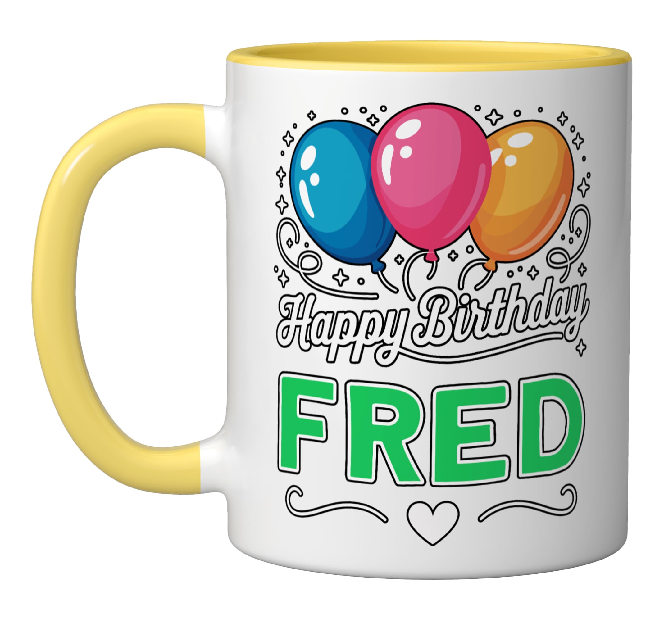 Happy Birthday Fred Ceramic Mug, Yellow/White