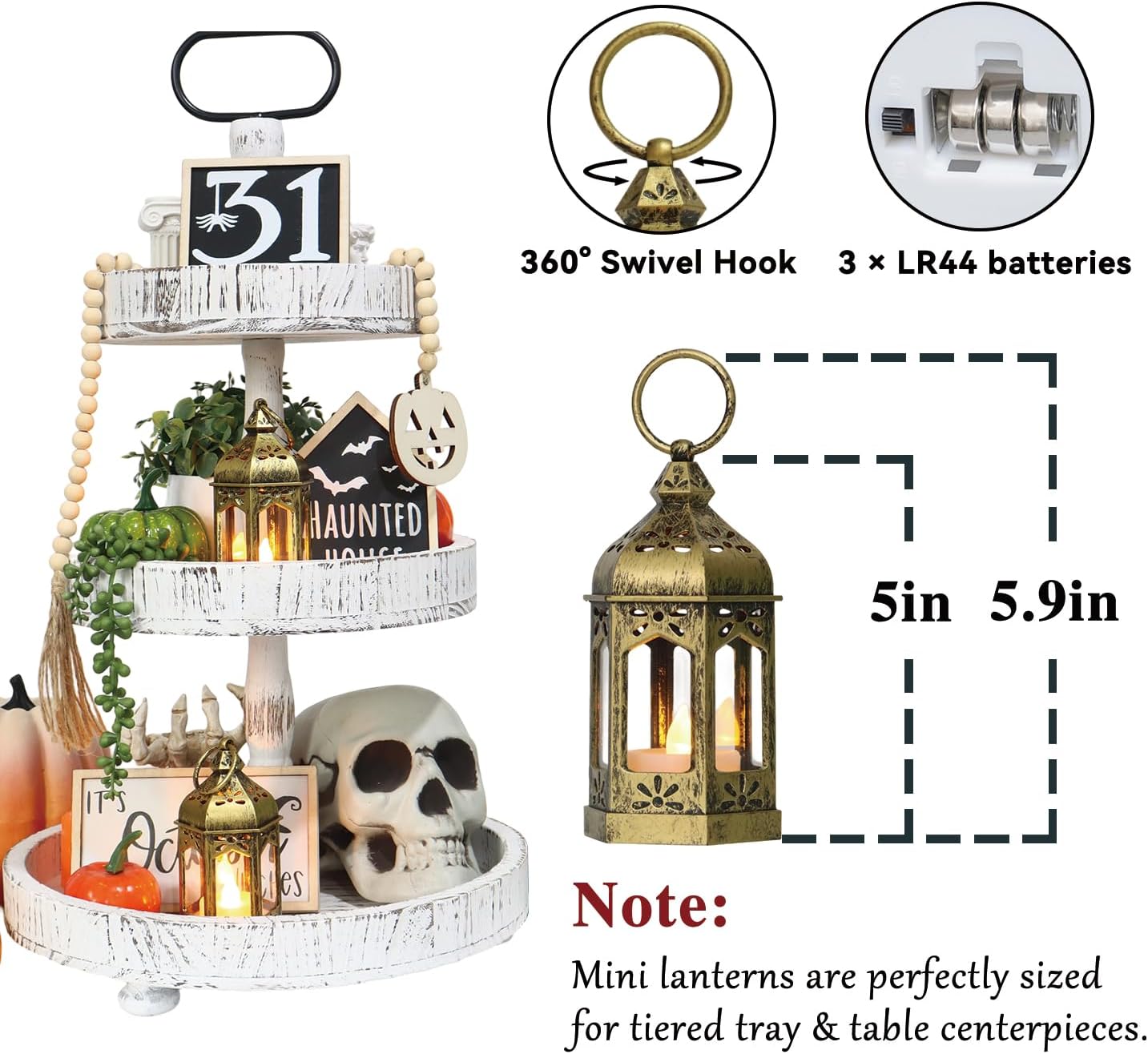 LLQ 12Pcs 5-Inch Ramadan Mini Lanterns - Ramadan & Eid Mubarak Decorations - Vintage Table Centerpieces for Wedding&Christmas Decor - LED Flickering Lantern Light for Hang Ornaments(Brushed Brass)