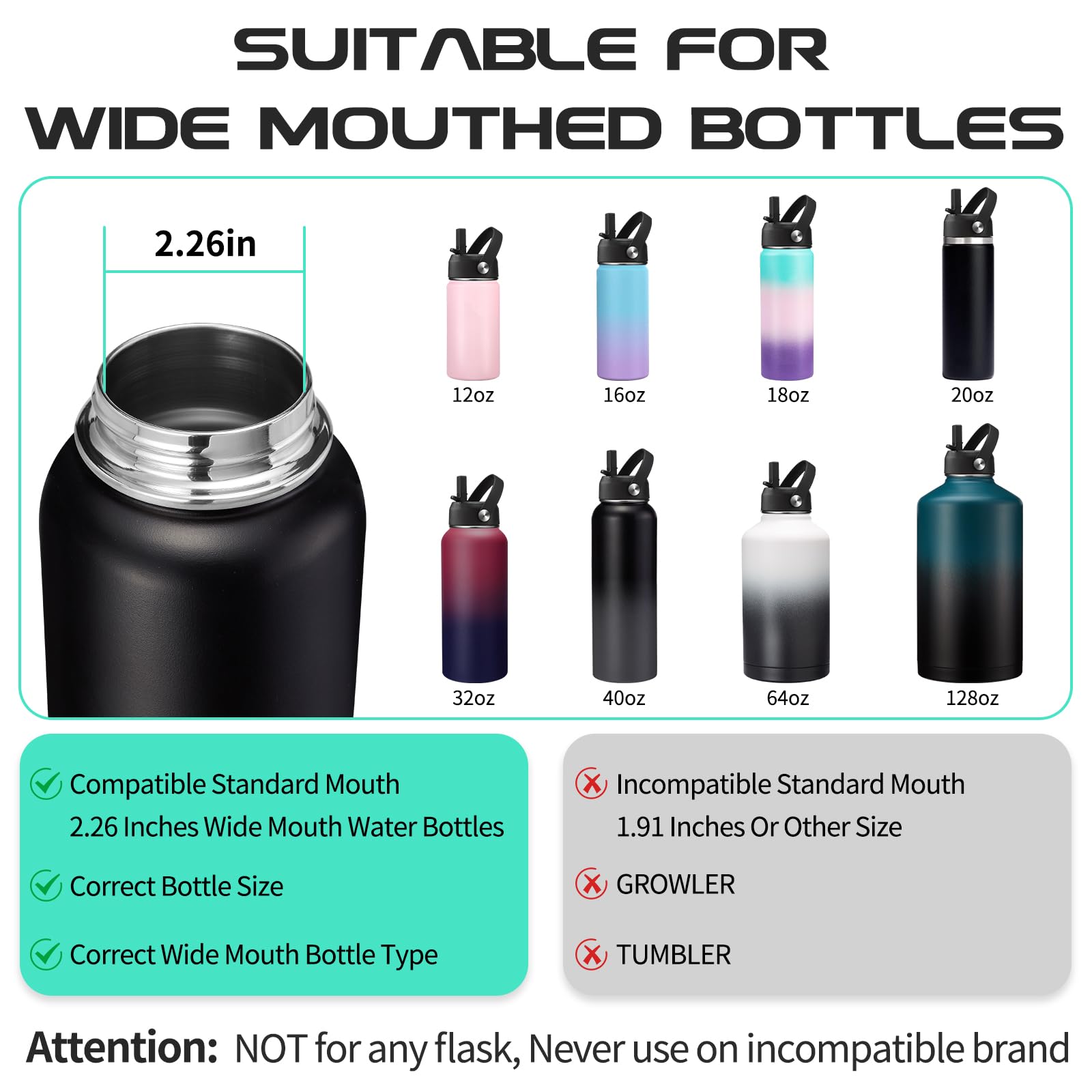 Strohhalm-Deckel für Weithals-Trinkflasche, BPA-freier Strohhalm-Deckel mit flexiblem Griff und 2 Trinkhalmen, 1 Reinigungsbürste, Ersatz-Sport-Trinkhalmkappe für breite Öffnung, 81 ml
