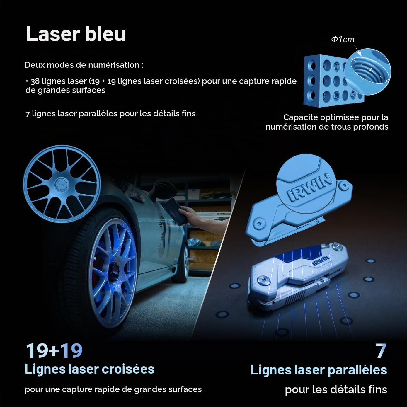 EINSTAR Rockit Scanner 3D sans fil, laser bleu, sans marqueur, infrarouge