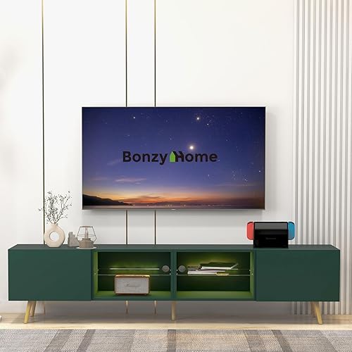 Miniatura 10 de Bonzy Home Soporte de TV LED de 86 pulgadas, centro de entretenimiento moderno de hasta 75 pulgadas, mesa consola de televisión con armarios de