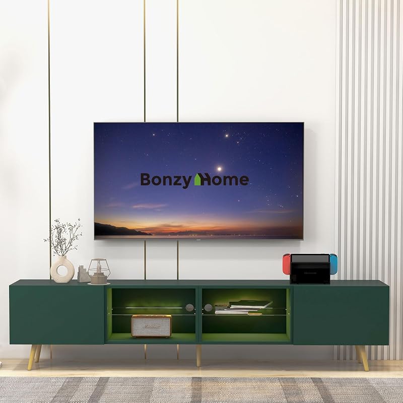 Bonzy Home 86" LED TV Stand, Modern Entertainment Center for 75" TV, Green