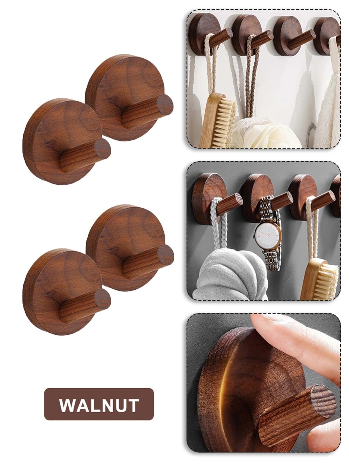Gancho de madera nogal haya, abrigo montado en la pared, ropa entrada, sombrero, falda, punzón cónico, decoración for el hogar, Hotel, baño, percha for bata Para Abrigos(Wakbut-6PCS)