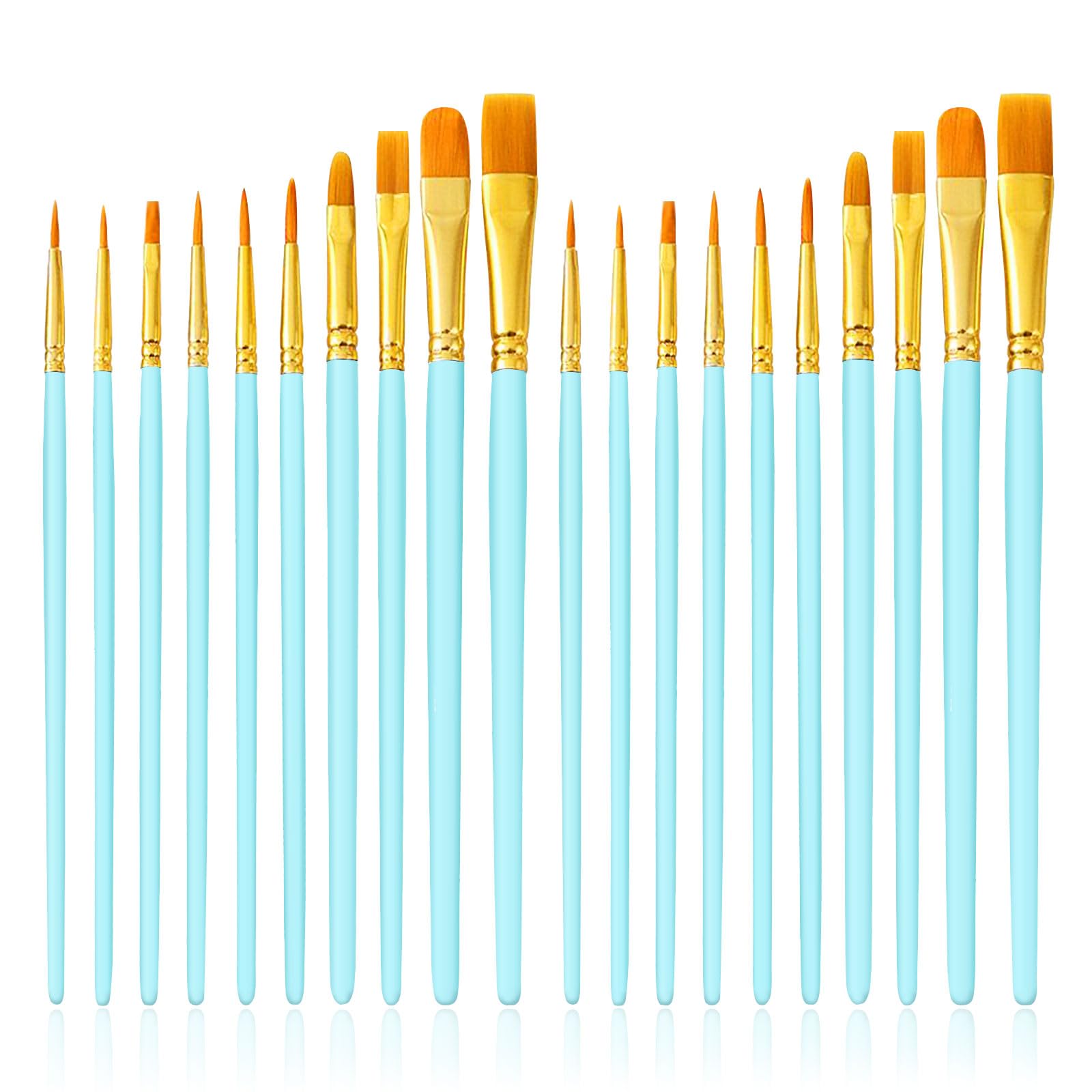 Quelcc 20 Stück Künstlerpinsel, Pinselset, Pinselset Acrylfarben, Aquarellpinsel, Pinsel Set, Pinsel Acrylfarbe, Künstler PinselSets, für Malliebhaber,Anfänger, Hellblau