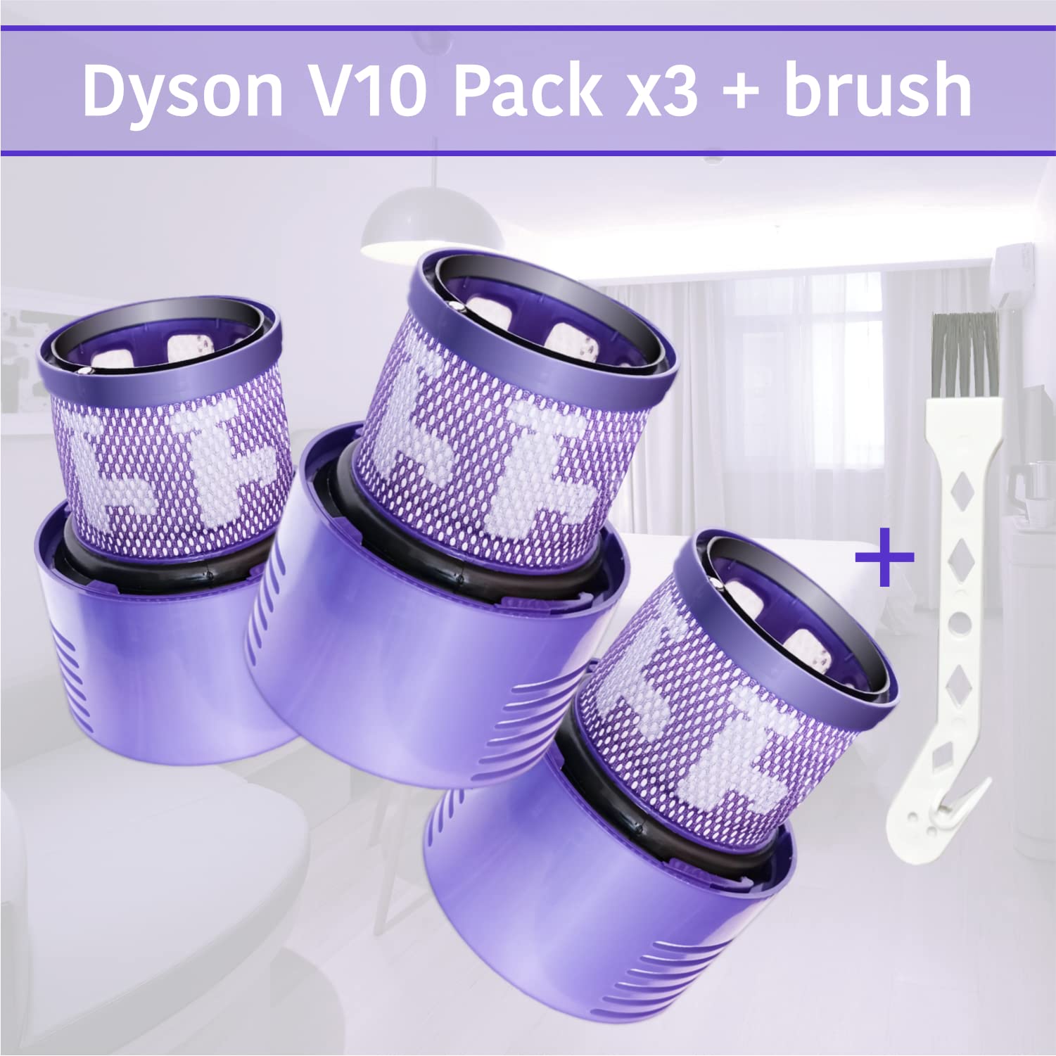 Filtro para Dyson V10, 3 Filtros para Dyson V10 SV12 Ciclón Series, V10 Absolute, V10 Animal, V10 Motorhead, V10 Total Clean Aspiradoras Inalámbricas Reemplazo Accesorios # DY-969082-01