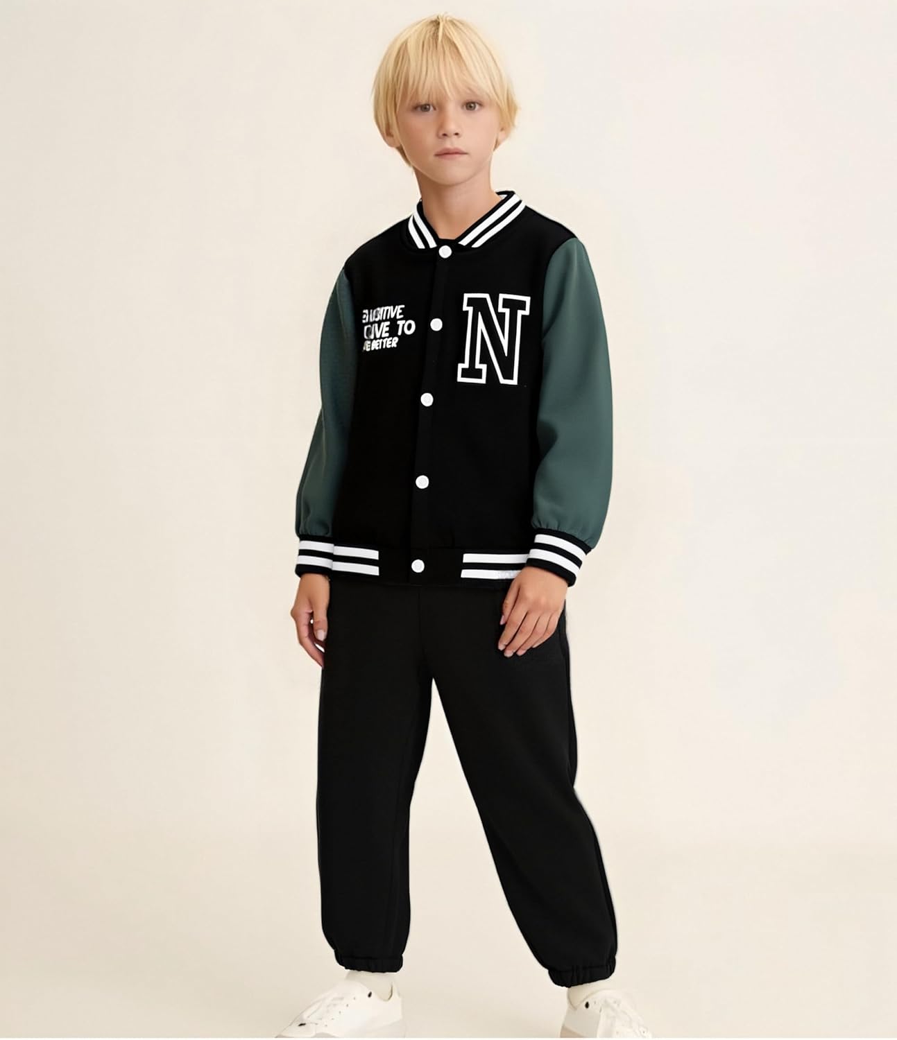 Cakaner Boys Color Block Button Down Shirt and Jogger Pants Button Up Sweatsuits Sets (Size: 5-12T)