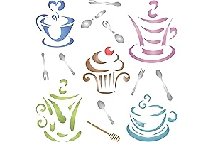 Coffee n Cake Stencil: Paint Stylized Cupcakes and Coffee Cups