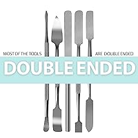 Vista 7 de SURGICAL ONLINE Juego de 5 espátulas de metal, herramientas de acero inoxidable de doble cara, acabado de espejo alto, agarres de dedo integrados.