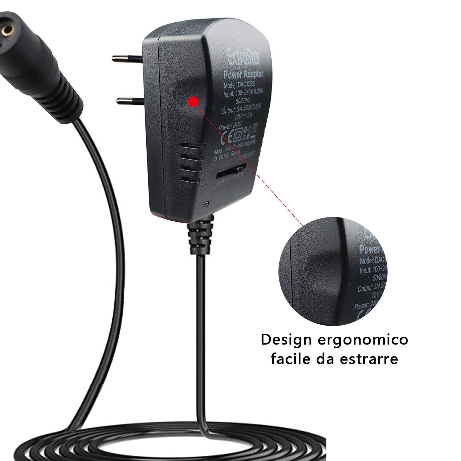 EXTRASTAR 24W Alimentatore Universale USB con 6 Spine CC per 3V-12V Elettronica Domestica -2000mA Max