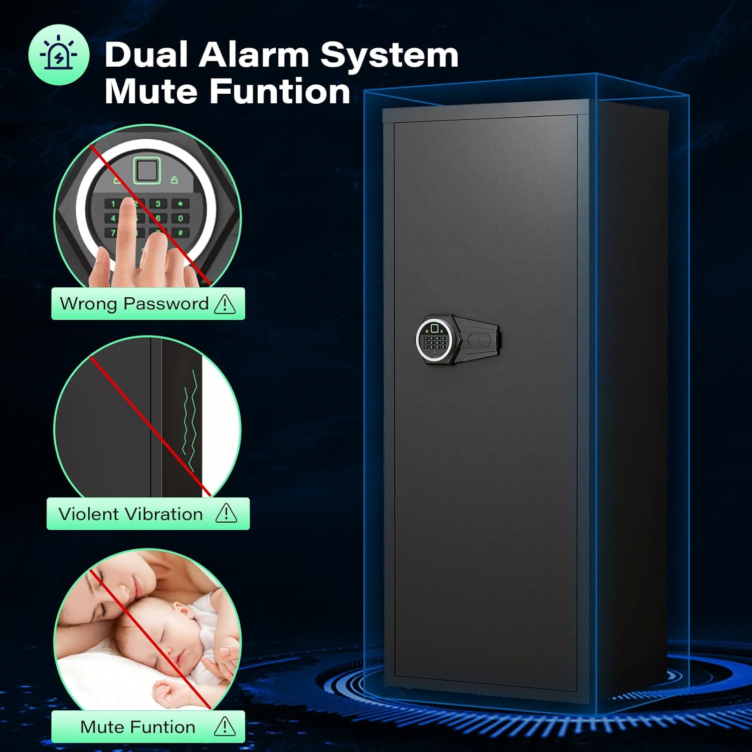 Diagram illustrating the dual alarm system and silent mode features