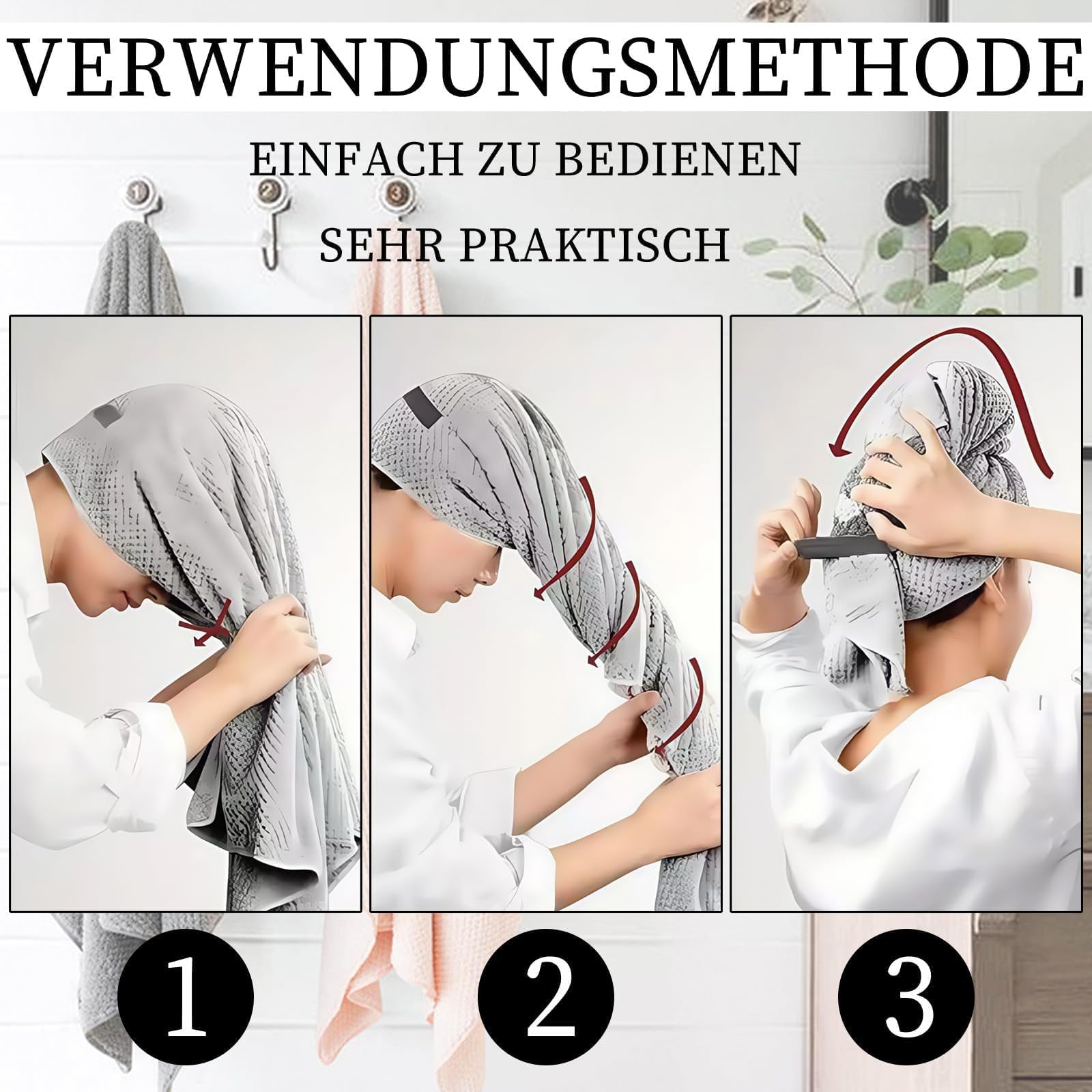 Asciugamano A Turbante Per Capelli - 100% Cotone, Rapido - Foto 9