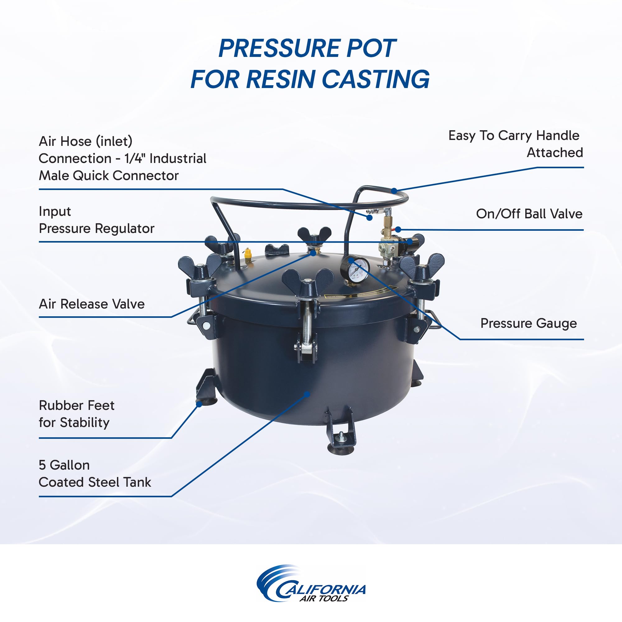 California Air Tools 1810C 10 Gallon Pressure Pot for Epoxy Resin Casting, Coated Steel Tank, Portable
