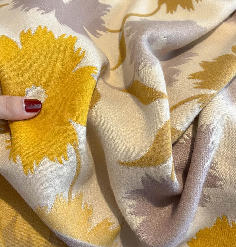 Women's Blanket Chunky, Pashmina Shawls Wraps Oversized Winter & Fall Warm Scarfs Soft Cashmere Feel for Women (Beige Yellow-Flower) - Image 7