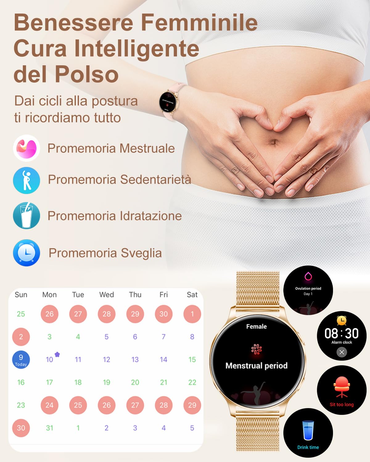 Orologio Smartwatch Donna Piccolo con Effettua/Risposta Chiamate 3 Cinturini 41mm AMOLED Smart Watch Rotondo per iOS Android Orologio Fitness Contapassi Sonno Cardiofrequen Calcolatrice, Oro Rosa