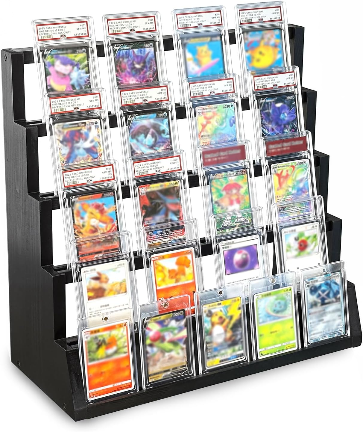 Trading Card Display Stand - 5-Tier Wooden Baseball Graded Card Display for PSA Slab, Card Stands for Sports Cards Collector, Pine Wood