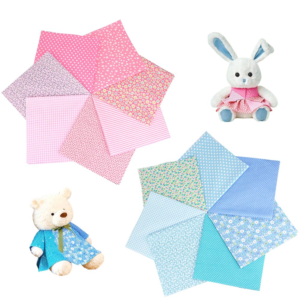 14 PCS Cotton Fabric Bundles Assorted Floral Cotton Squares Patchwork 10"x10" Precut Quilting Cotton for Quilting Sewing DIY Crafts Home Décor(Pink/Blue)