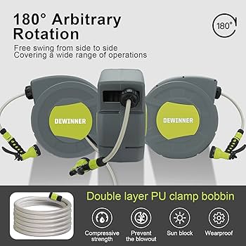 Garden Hose Reel, DEWINNER Wall Mount Auto-Reel With Spray Nozzle