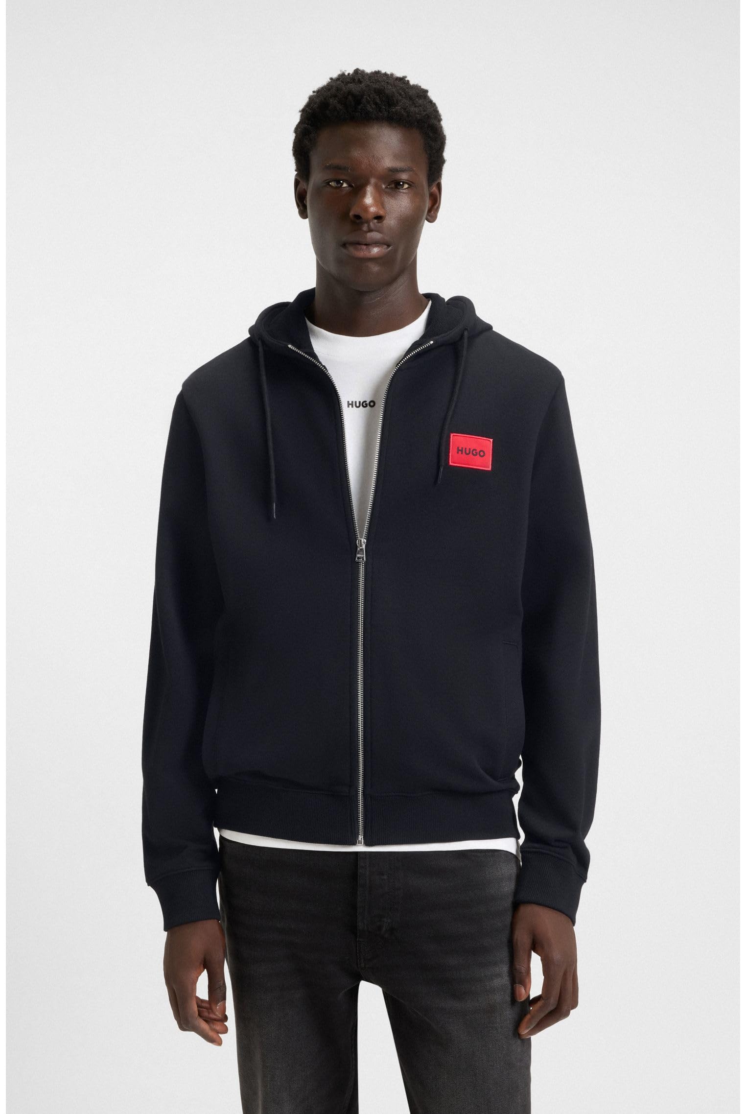 Hugo Herren Regular Fit Square Logo Jersey Hooded Zip Up Sweatshirt Kapuzenpullover (1er Pack)