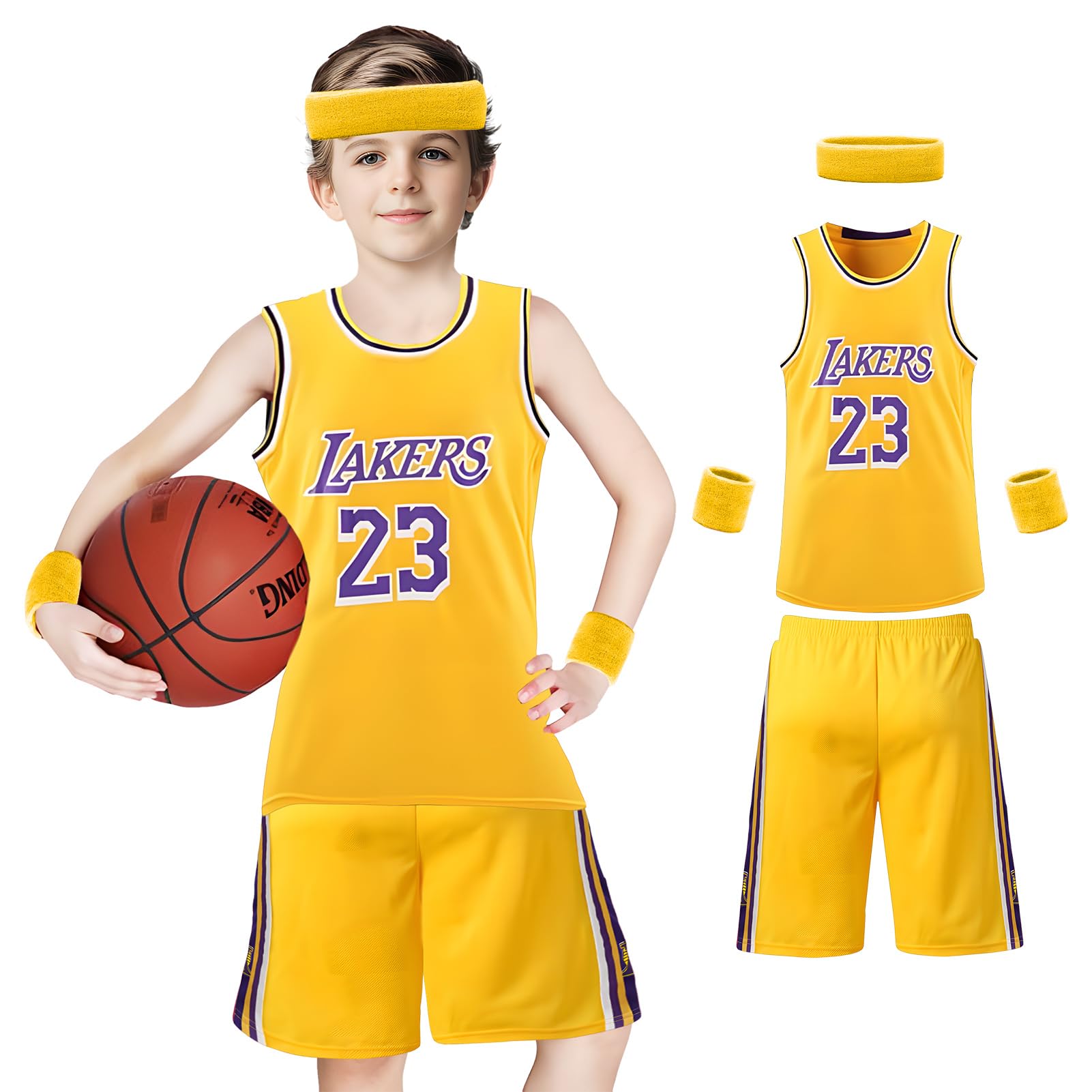 Camiseta y Pantalones Cortos de Baloncesto, Traje Sin Mangas de Baloncesto, Camiseta de Baloncesto para Niño, Conjunto Baloncesto Niños (FR/ES, Números, 130, 140, Regular, Amarillo)