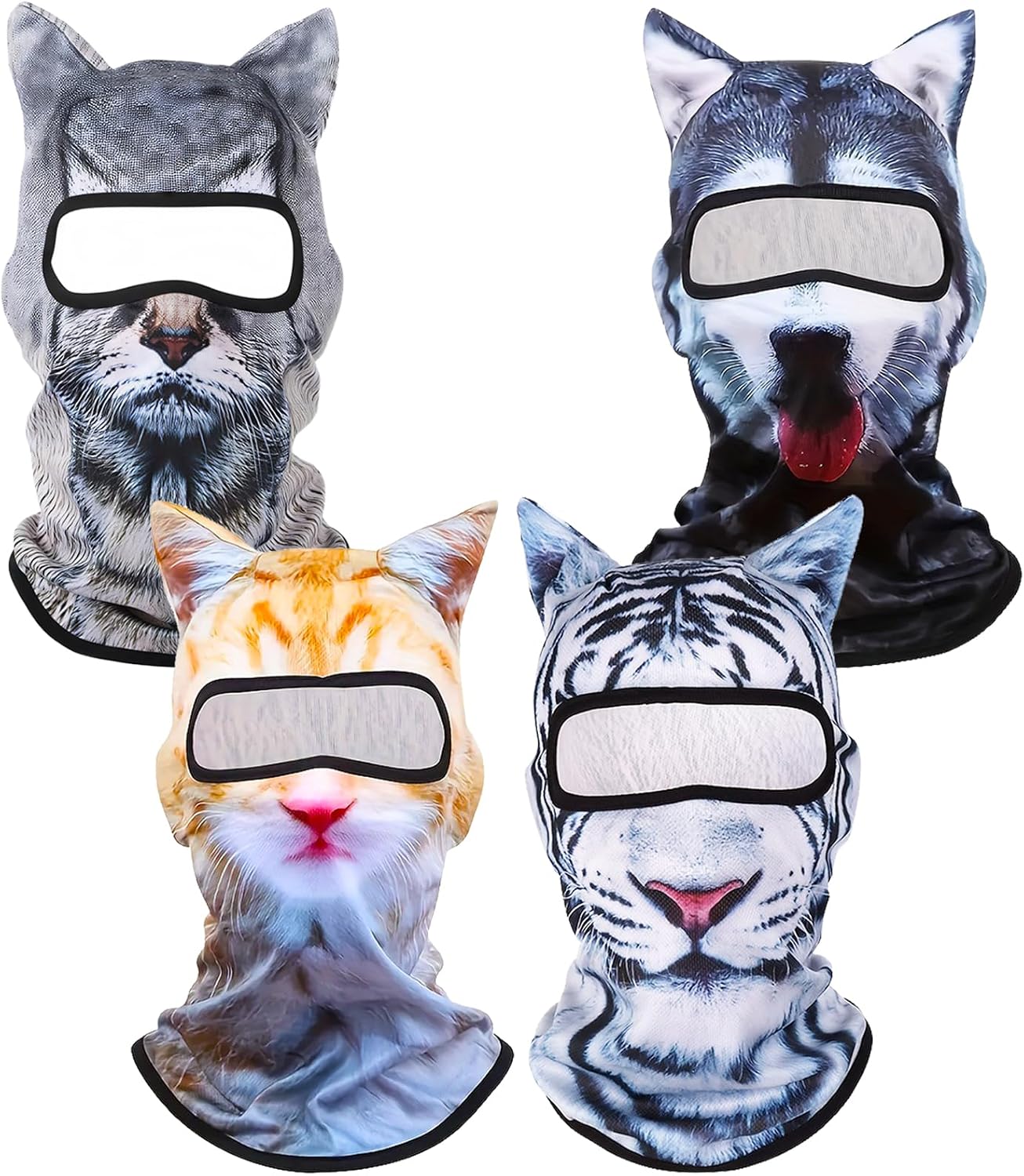 4 PCS 3D Cat Ski Mask,Cat Shiesty Face Mask Balaclava with Ears, Breathable Funny Ski Mask,Suitable for Skiing,Biking,Gathering,Halloween(Cat,Dog,Tiger) Yellow