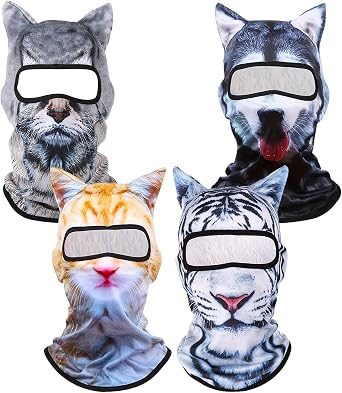 4 PCS 3D Cat Ski Mask,Cat Shiesty Face Mask Balaclava with Ears, Breathable Funny Ski Mask,Suitable for Skiing,Biking,Gathering,HalloweenCat,Dog,Tiger Yellow