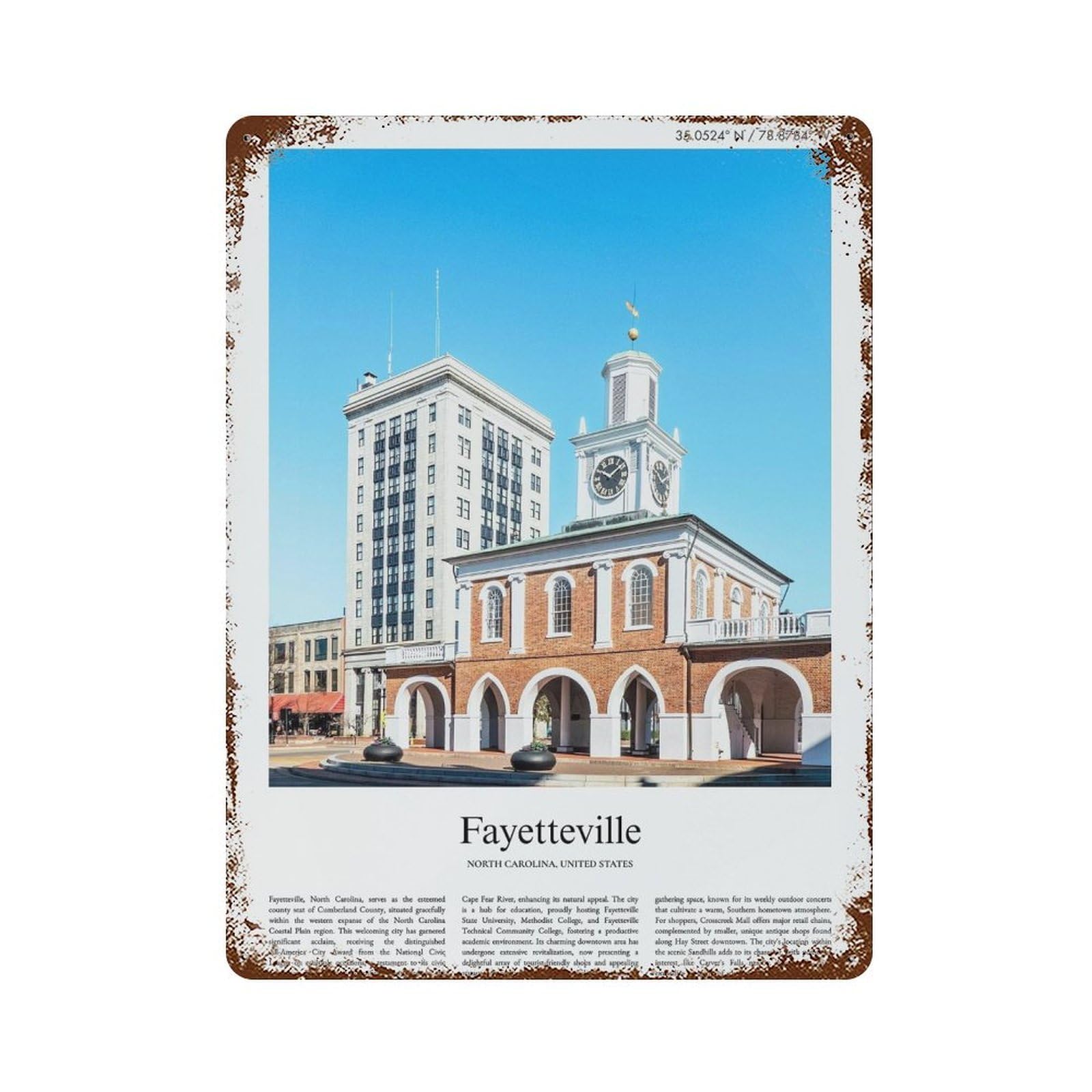 xiaoxiaoshen Fayetteville North Carolina, United States, USA City Scenery Wall Decor Art Metal Tin Poster Modern Home Decor Art Home Bar Shop Decorations Vintage Sign 40x30cm