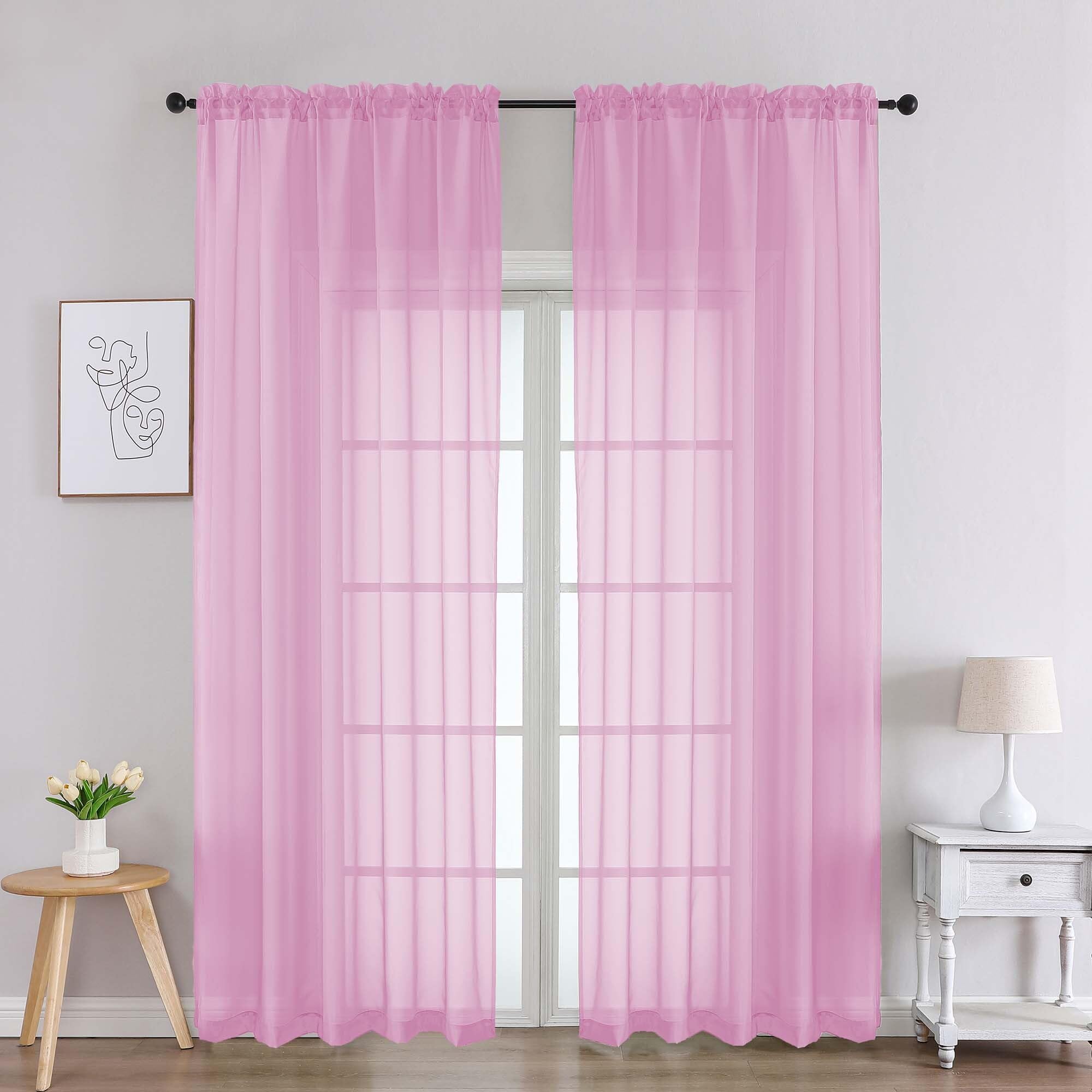 Chyhomenyc Pink Sheer Curtains 90 Inches Long 2 Panels, Light Filtering Pink Curtains for Living Room, Soft Gentle Voile Rod Pocket Bedroom Window Drapes, 59Wx90L Inch, 2PCS