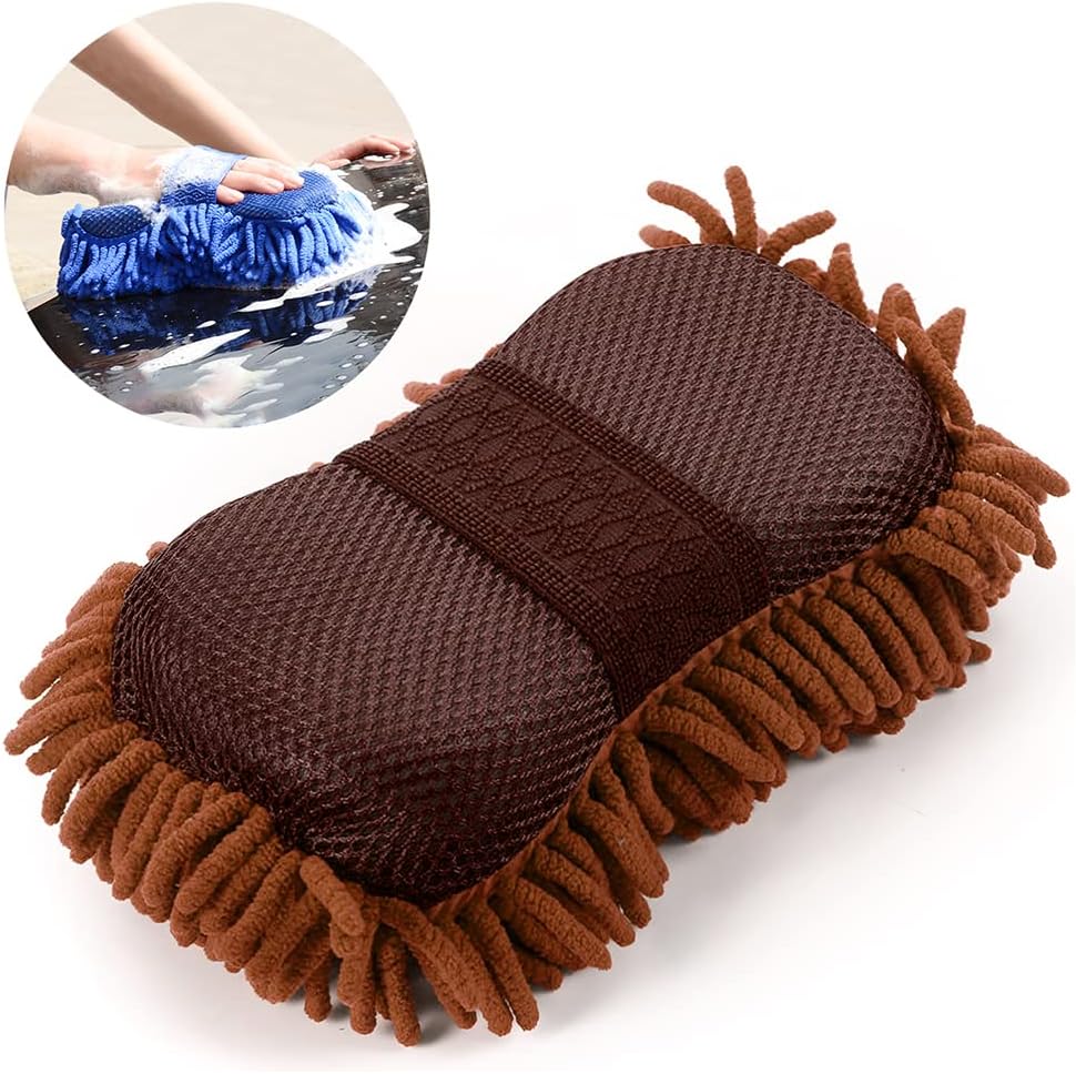 AICELCar Wash Mitt, Premium Chenille Microfiber Wash Sponge, Two Sided Lint and Scratch-Free Ultra Absorbent Cleaning Glove, Sponge Washing Tools for Truck, SUV, RV, Boat, and Motorcycle