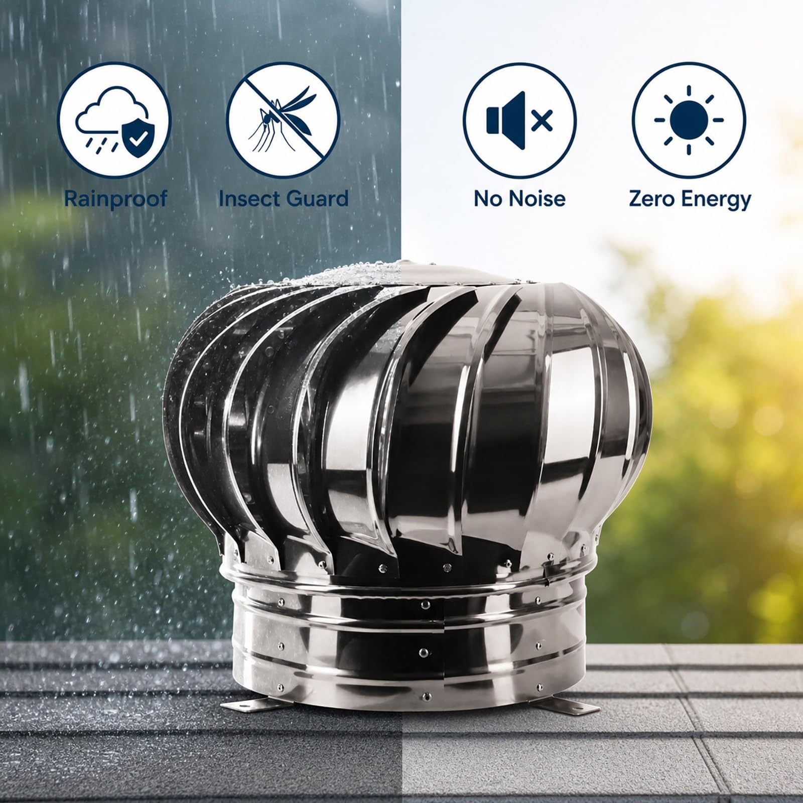 Campana De Ventilación Techo Sombrero Extractor De Humos Giratorio | Sombrerete Chimenea Acero Inoxidable 304 Redondo Cubierta Antilluvia para Ático Baño Casas Ventilación Mejorada(250mm)