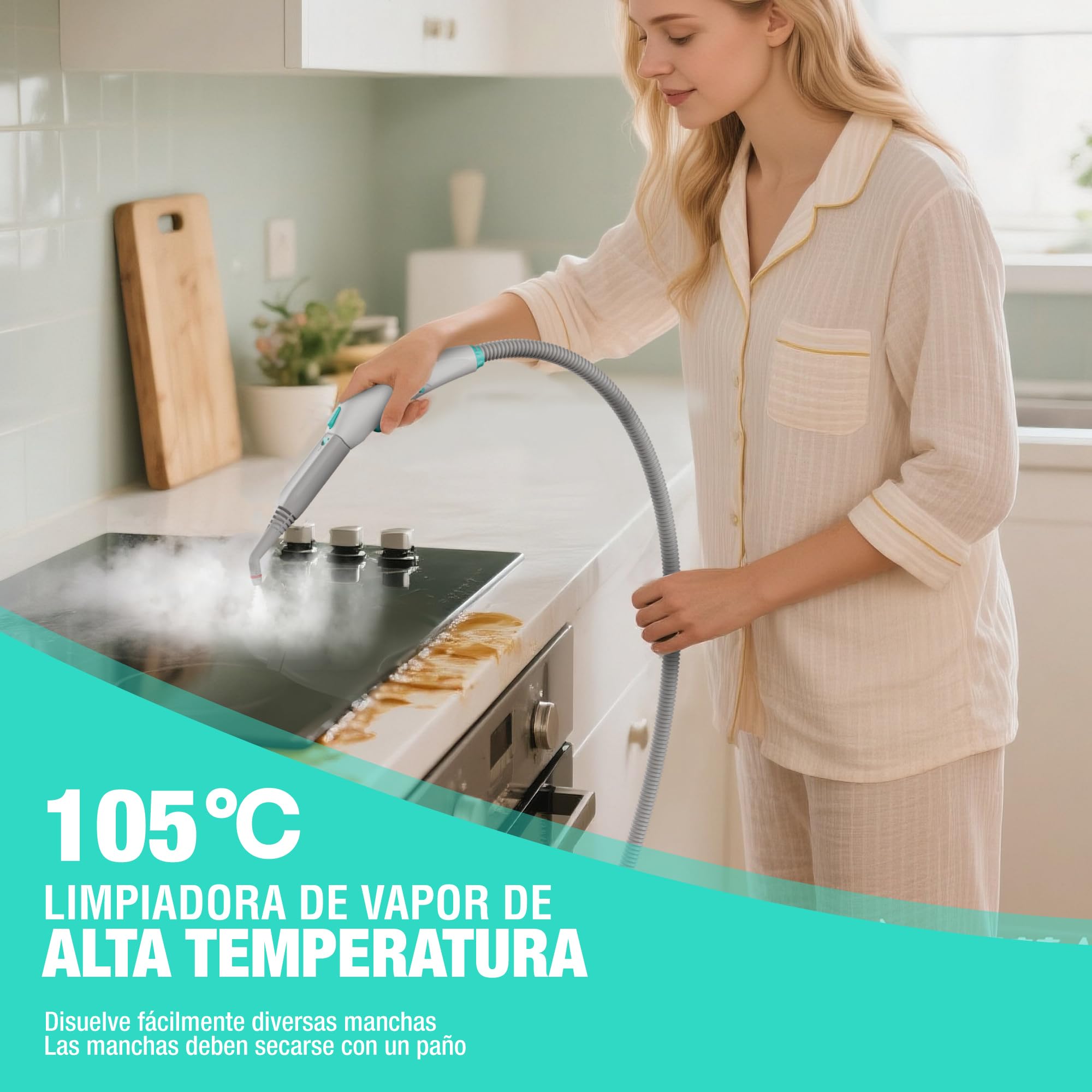 HAUSHOF Limpiador a Vapor Potente 2000W con Depósito de 1.5 L, Vapor a 4 Bares, Calentamiento Rápido, para Cocina, Baño, Suelos y Tejidos, con 14 Accesorios Versátiles
