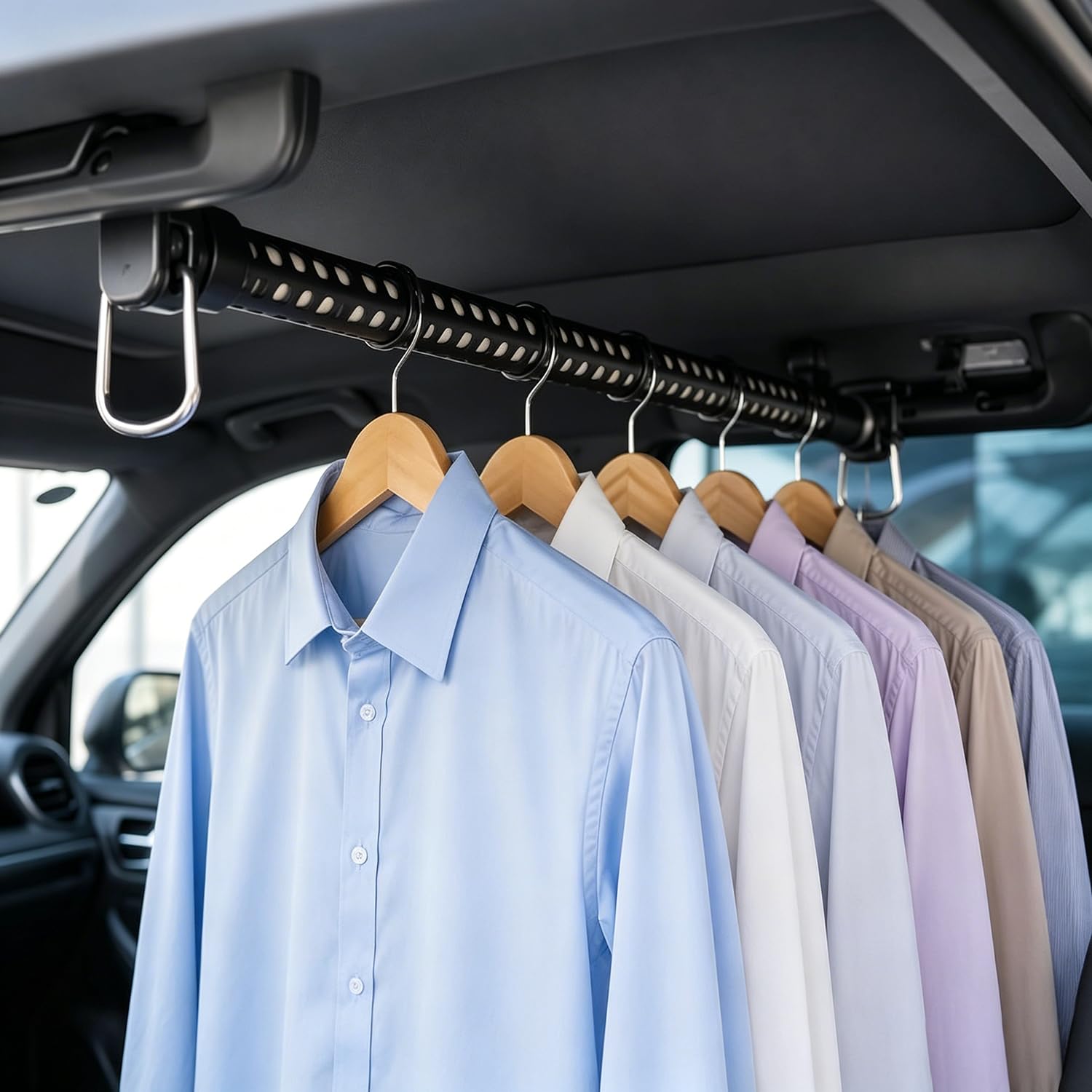 Beinhome Barra appendiabiti espandibile per auto, in metallo resistente, estesa fino a 160 cm, adatta per la maggior parte delle auto, camion, SUV, furgoni, camper, dormitorio universitario,