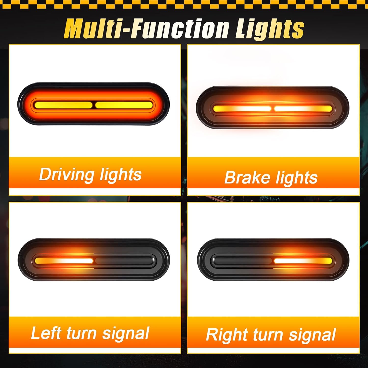 Lewtemi 2 Pcs 5'' Motorcycle LED 2 Color Tail Light 12V-80V Universal Scooter Brake Safety Tail Light with Amber Turn Signals, Waterproof, for Dirt Bike Atv Bike Truck Trailer Golf Cart