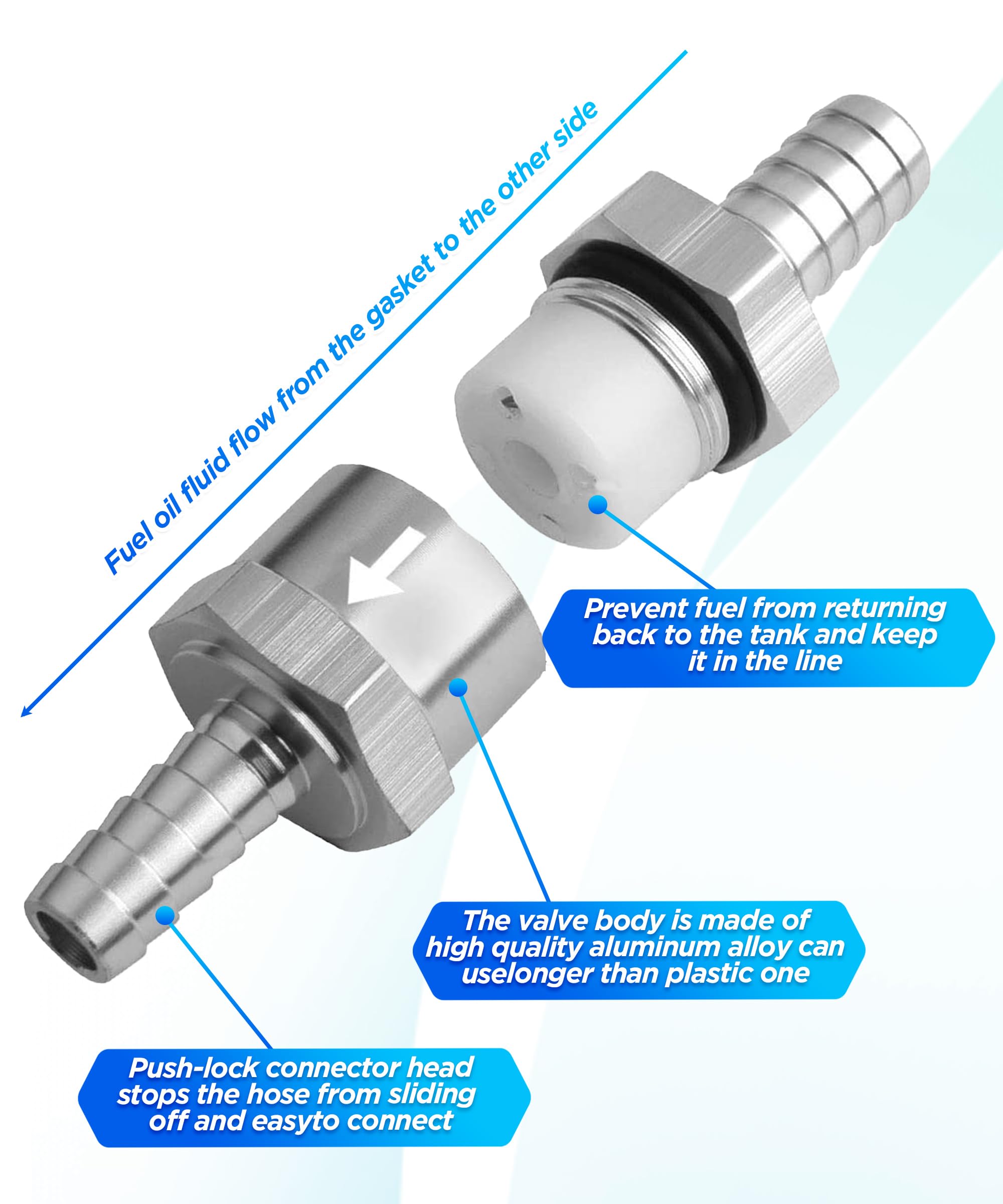 Zawór zwrotny wody, aluminiowy zawór zwrotny paliwa, jednokierunkowy zawór paliwowy, odpowiedni do zastosowań morskich, samochodów, kamperów i rolnictwa (10 mm)