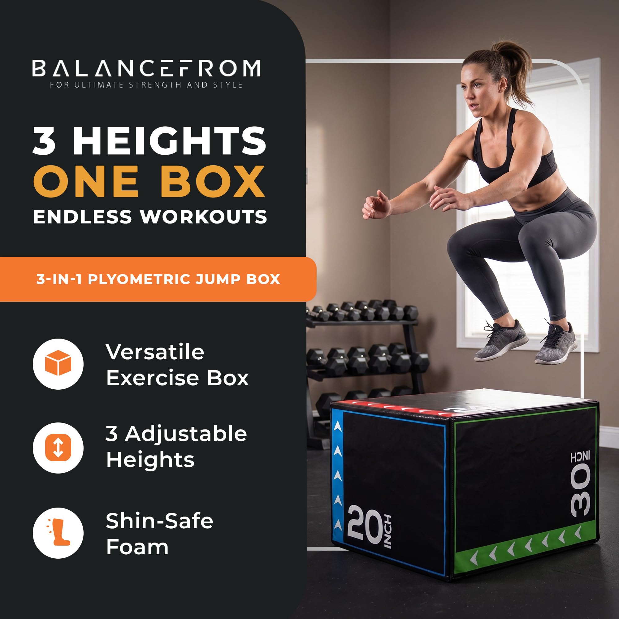 BalanceFrom 3 in 1 20 pollici 24 pollici 30 pollici scatola pliometrica schiuma esercizi di salto