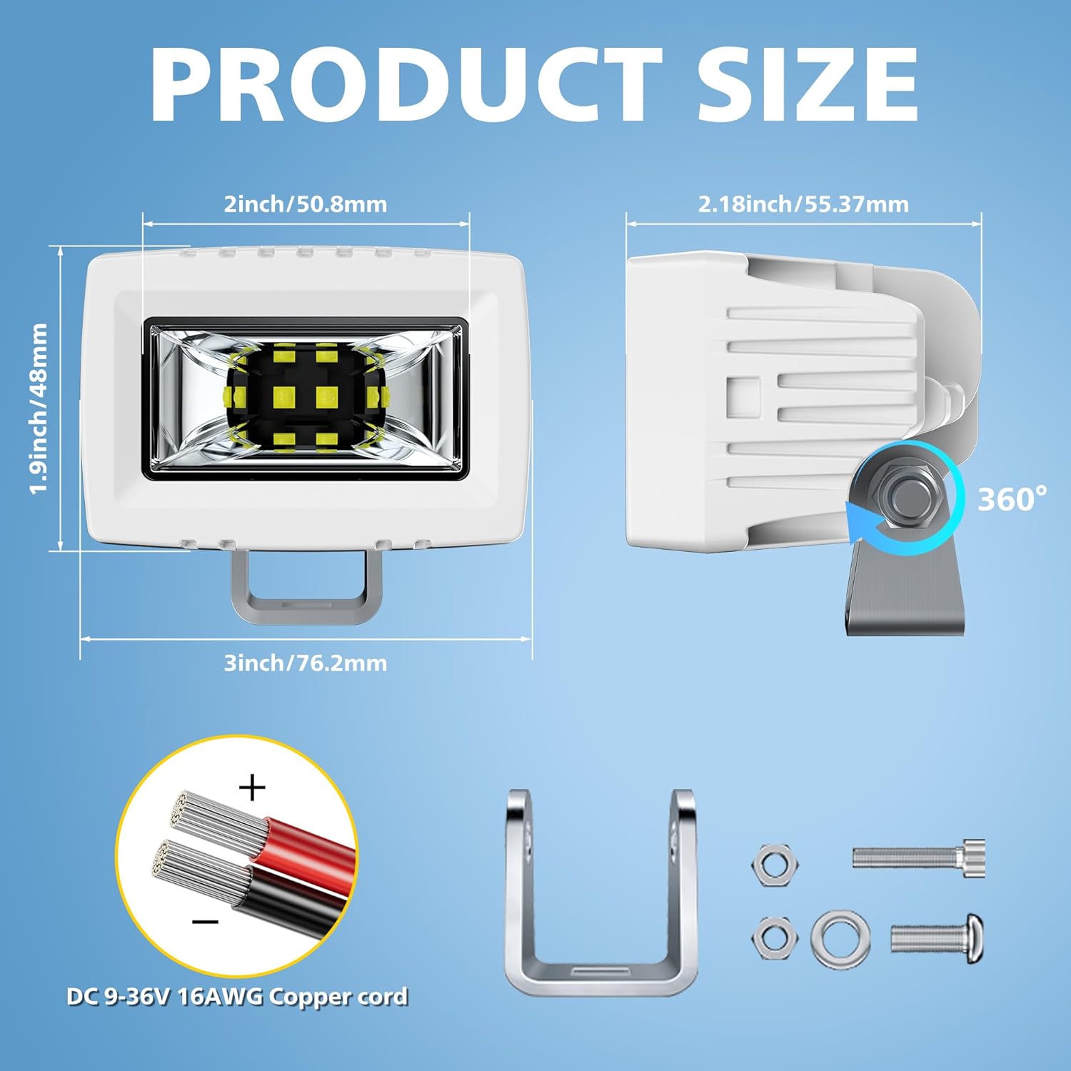 Marine LED Light Bar 3 Inch Flood Beams 20W White Led Pod Work Light Driving Fog Lamp for Boat Deck Dock Yacht for Pickup Off Road Truck Motorcycle ATV UTV 9-24V IP68 Waterproof (2 Pack)