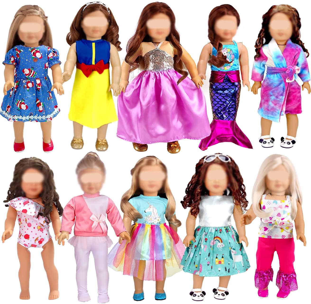 WONDOLL 18-inch Doll Clothes and Accessories - 10 Sets Compatible with 18-inch-Dolls Outfits Christmas Birthday Gift for Little Girls