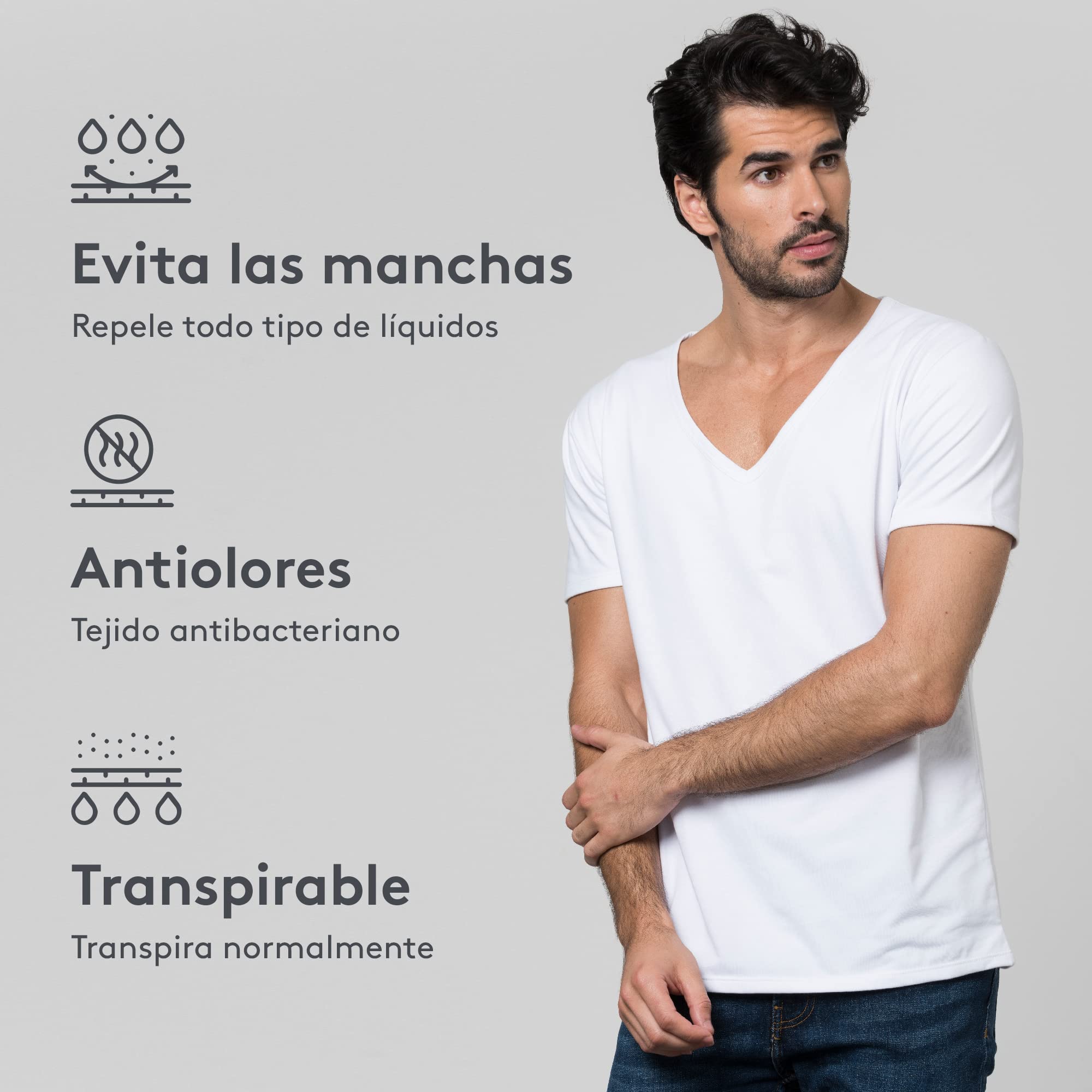 Camiseta Cuello V Profundo a Prueba de Sudor, Absorbe y Evapora el Sudor, a Prueba de Manchas, a Prueba de Olores, Anti-Sudor, Anti-Manchas, Anti-Olor, 100% Transpirable