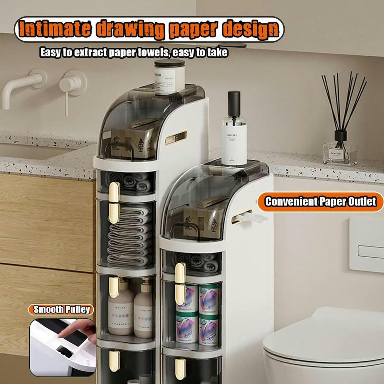 Cajones de almacenamiento apilables, carrito de almacenamiento Delgado con ruedas, gabinete de piso de esquina para almacenamiento de baño, gabinete de almacenamiento de