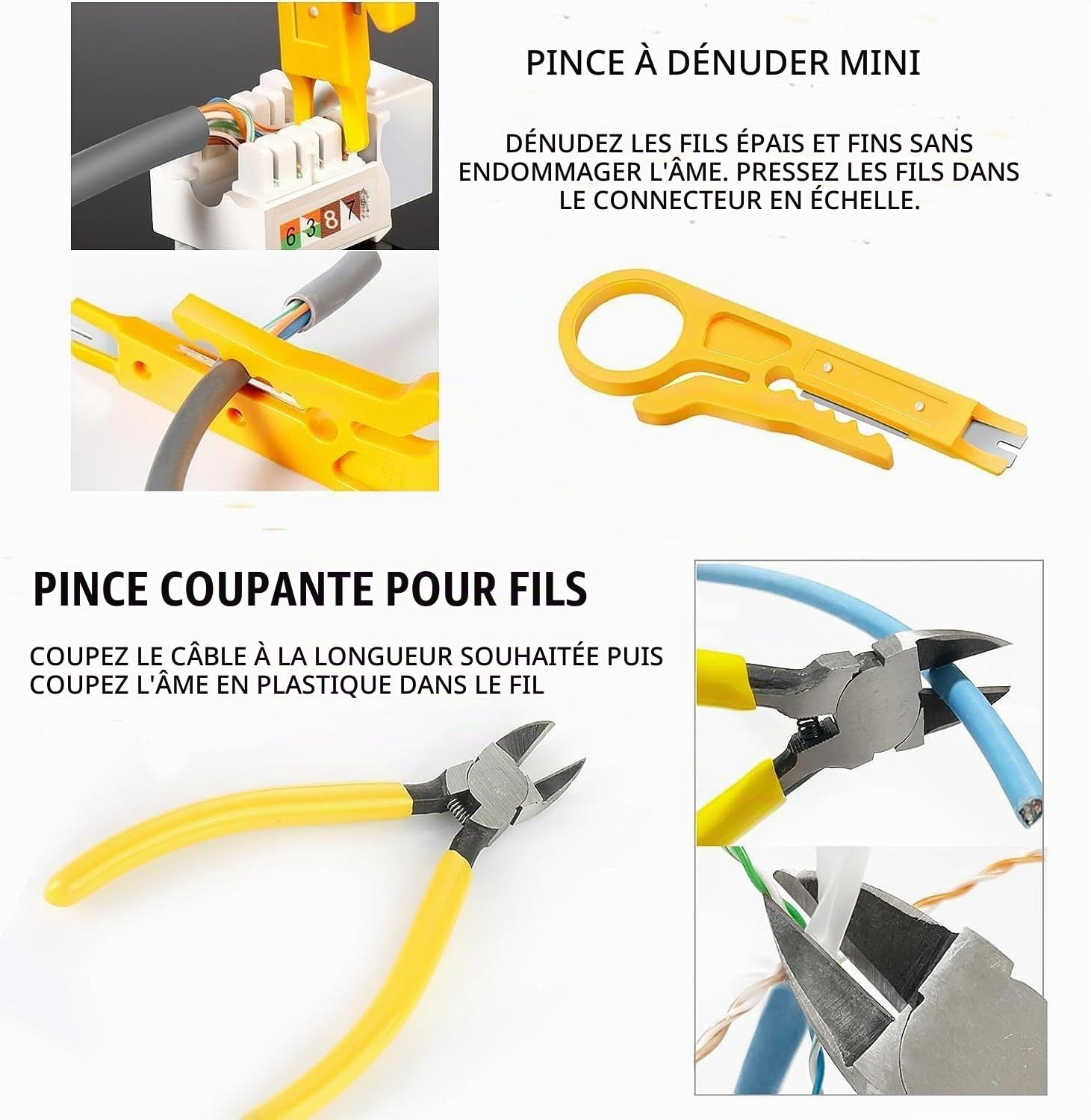 NEWFUN Pince RJ45, Pince à sertir RJ45, testeur RJ45, Testeur de Réseau, Pince à dénuder, Installation Professionnelle de Réseau, Cat5 Cat5e Cat6 Kit d'outils de Sertissage, 20 x Connecteurs RJ45