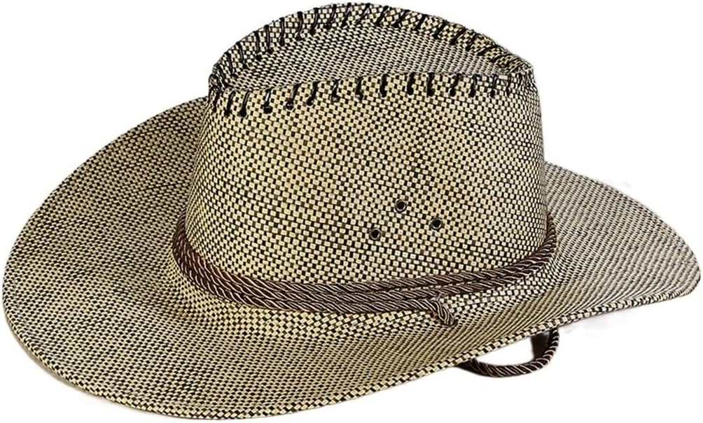 Men's Woven Hat Outdoor Sunscreen Beach Curly Western Cowboy