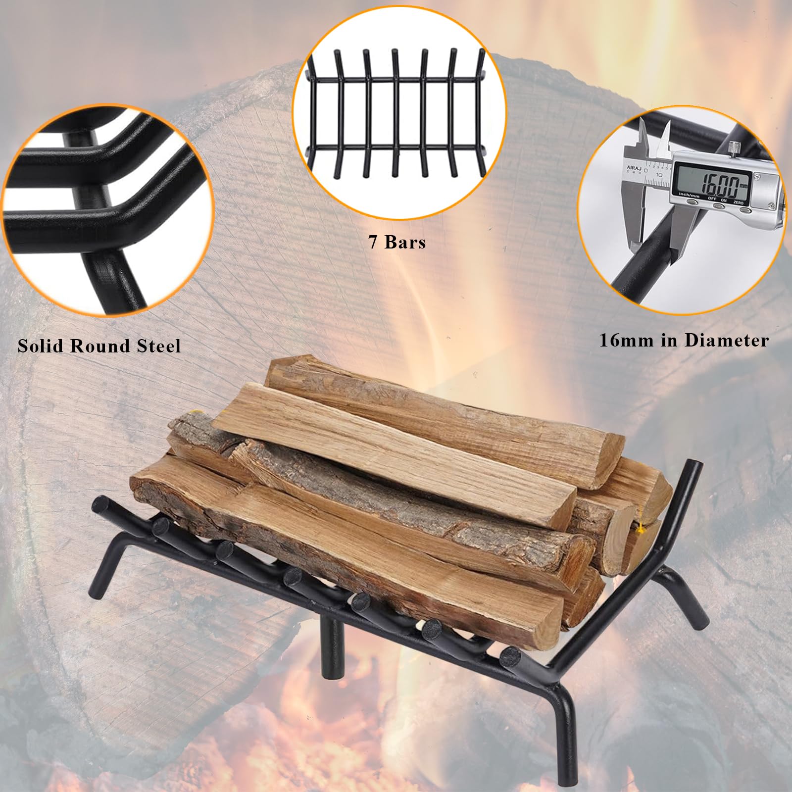 Burning Log Rack Snapklik.com : Orgneas Fireplace Grate 24 Inch Heavy Duty, Fireplace ...