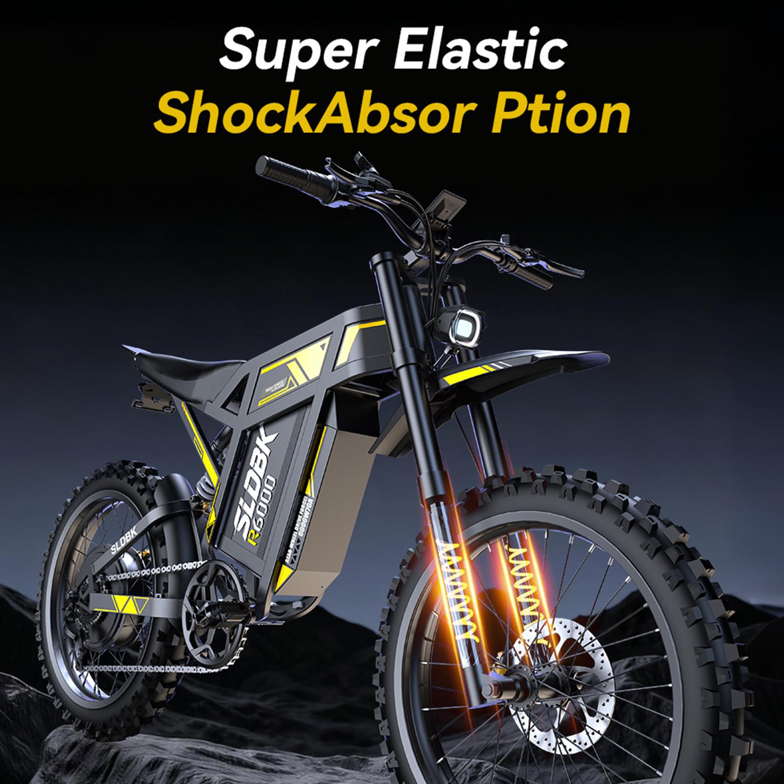 R6000 Vélo électrique Tout-Terrain Adulte, Batterie Amovible 60V 30Ah, Autonomie jusqu'à 75 Miles, Pneus 17", Suspension complète, Freins hydrauliques, Écran LCD, NFC, Shimano 7 Vitesses