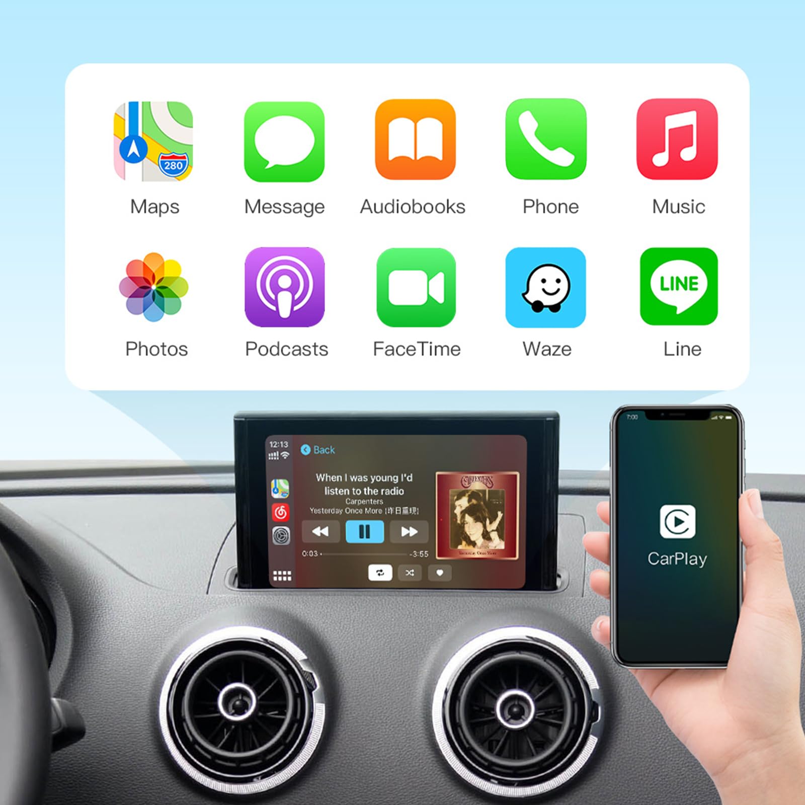Module CarPlay/Android Auto sans fil pour Audi A3 8V A4 B9 A5 Q2 Q7 Q5L 2014-2021 Système MIB/MIB2, compatible Mirrorlink et fonctions d'origine OEM