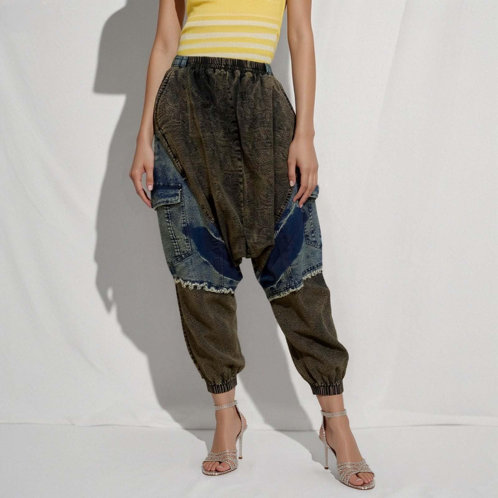 Genérico Pantalon Vaquero Mujer Tiro Alto Recto,Pantalones Vaqueros Holgados De HaréN con Cintura EláStica Y Desgastados para Mujer CóModos Y Casuales para Uso Diario Y Actividades Al Aire Libre