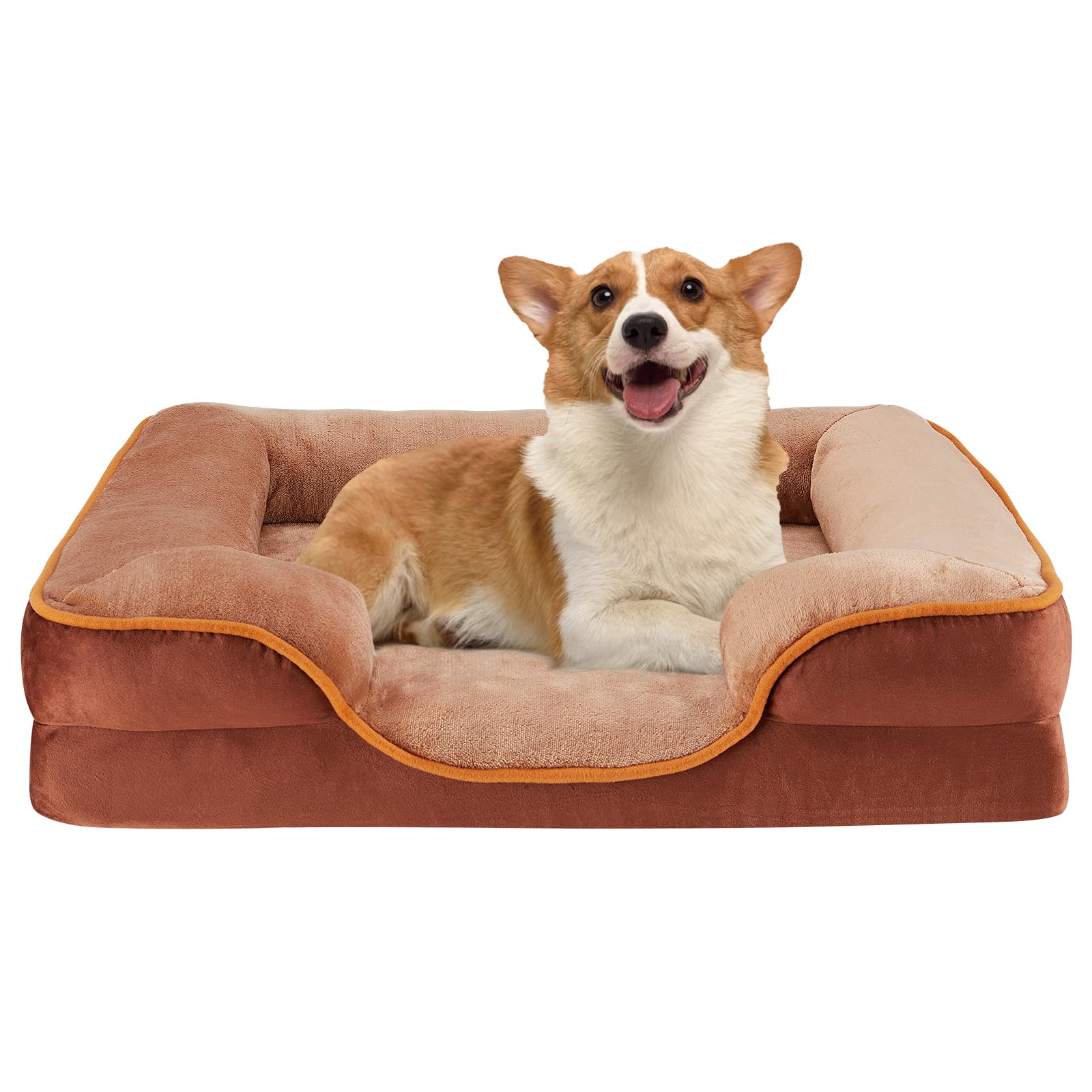 Sweetcrispy Orthopedic Dog Bed, Large Memory Foam Puppy Cat Bed with Washable Waterproof Removable Cover & Non-Slip Bottom for Pet Calming Sleeping (35"x25", Brown)