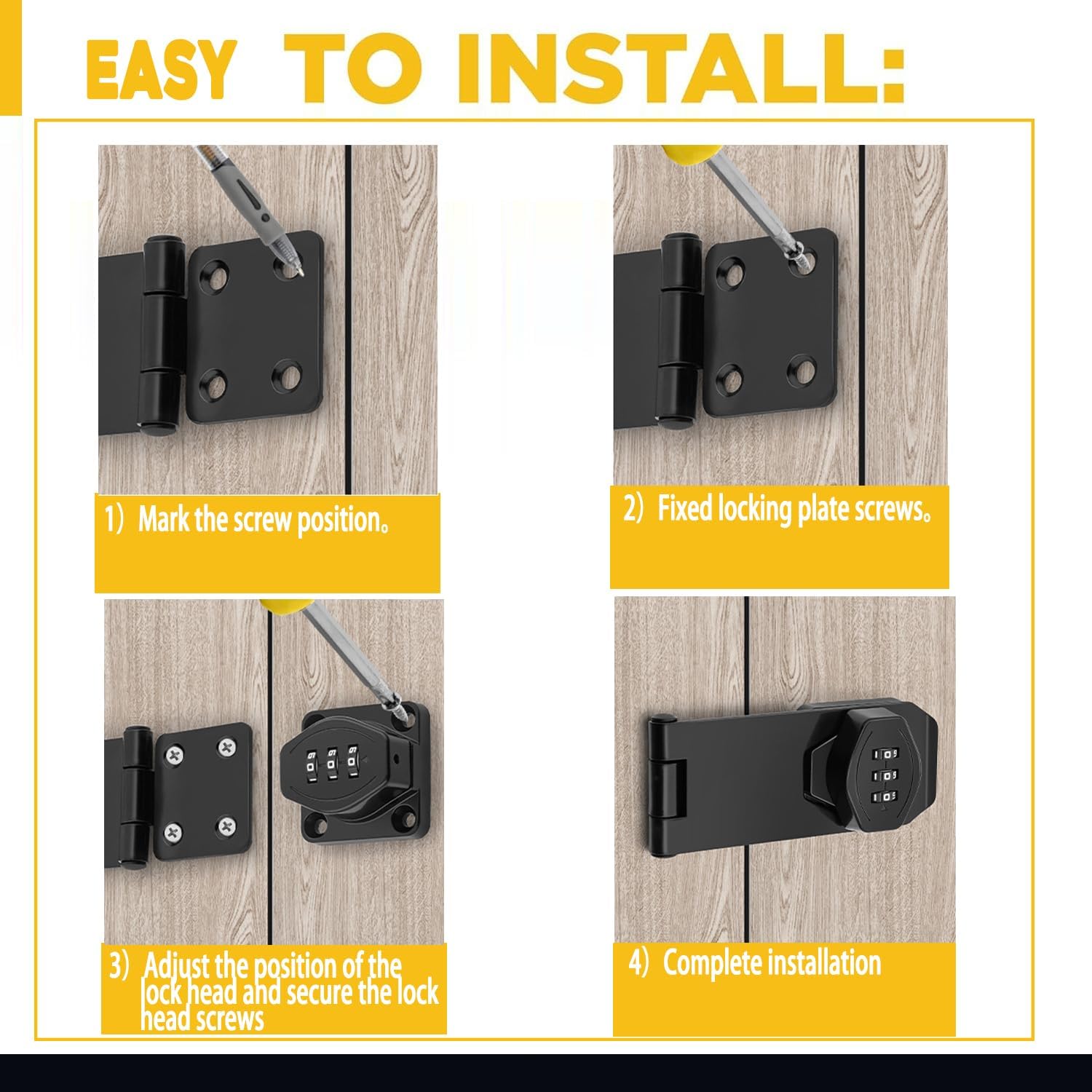 VIDYSUFYR Password Rotary Hasp Locks, 2 Pack Door Security Slide Latch Lock,Black Digit Combination Lock for Small Doors, Cabinets, Barn Door, Bathroom, Outdoor, Garage, Garden