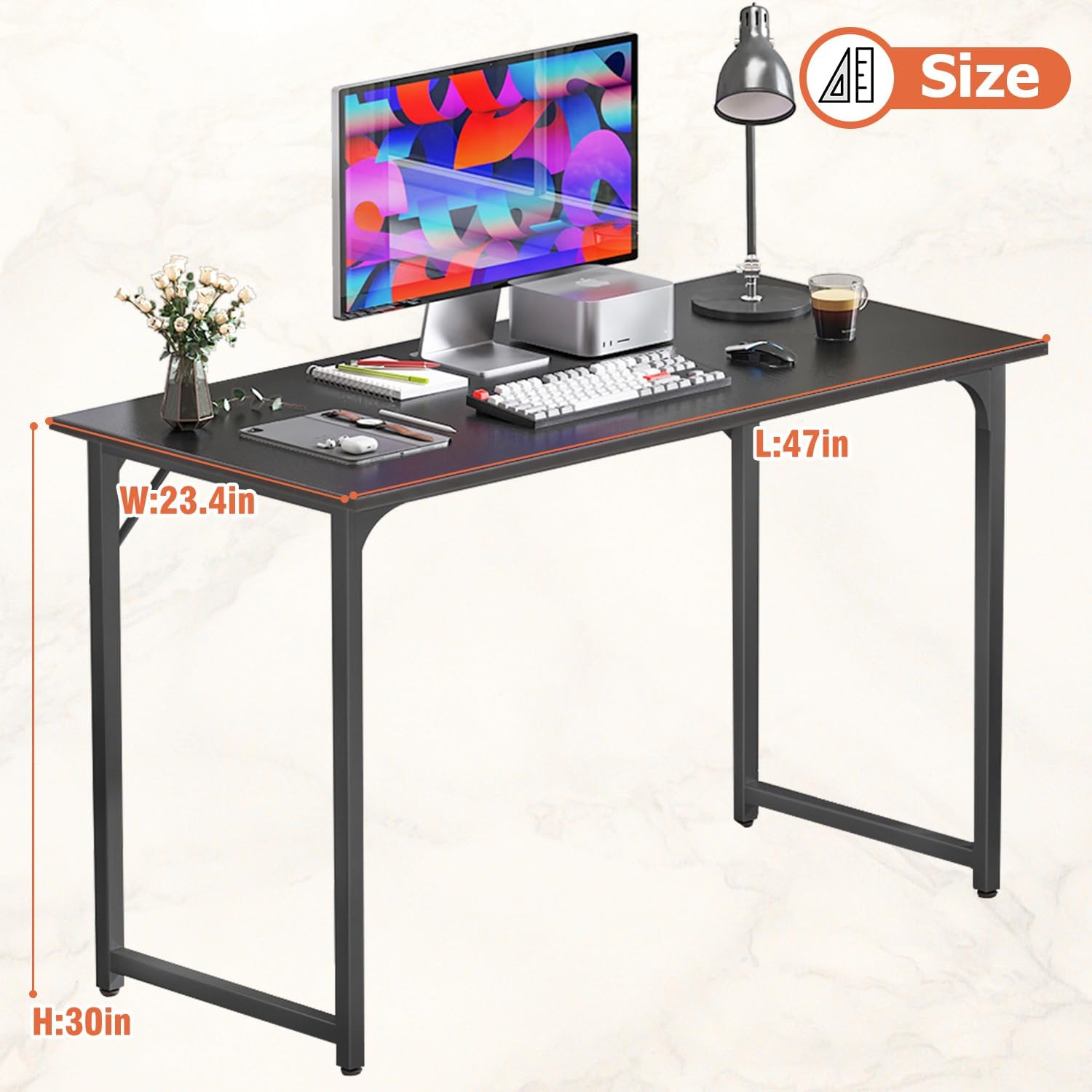 Computer Desk 47 inch Study Writing Table,Workstation Adjustable feet,Gaming Desk Modern Furniture for Home Office,Black