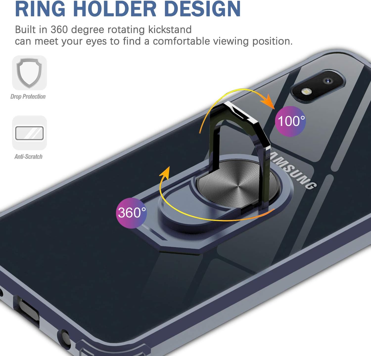 LeYi Samsung Galaxy A10E Case (Not Fit A10) with [2 Pack] Tempered Glass Screen Protector, [Military-Grade] Clear Crystal Shockproof Phone Case with Magnetic Ring Car Kickstand for Samsung A10E, Blue