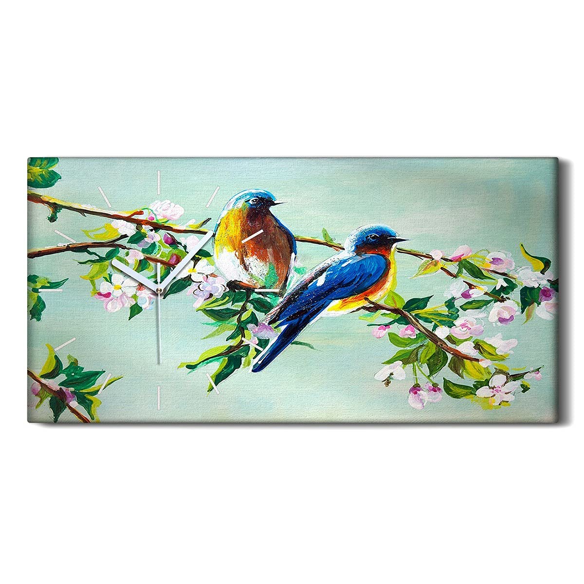 Horloge sur Toile Coloray 60x30cm Art Mural Haut de Gamme Motif Oiseaux pour Salon Contemporain
