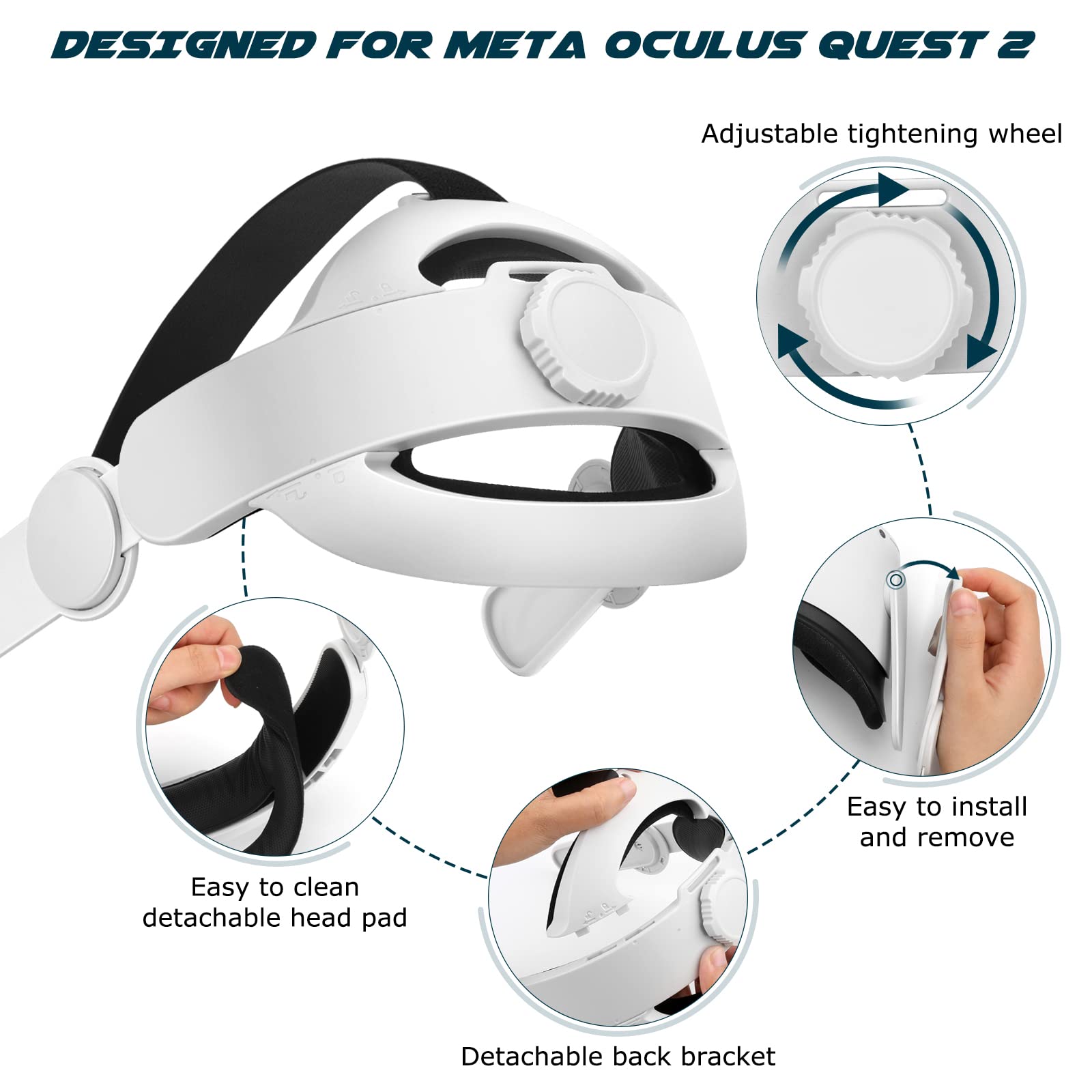 VNUUUXO Seylae Sangle de t阾e pour Casque Meta Oculus Quest 2, VR Headset Elite, Sangle r間lable ?Coussin Doux, Confort am閘ior?et r閐uction de la Pression du Visage, pi鑓es de Rechange pour Accessoires
